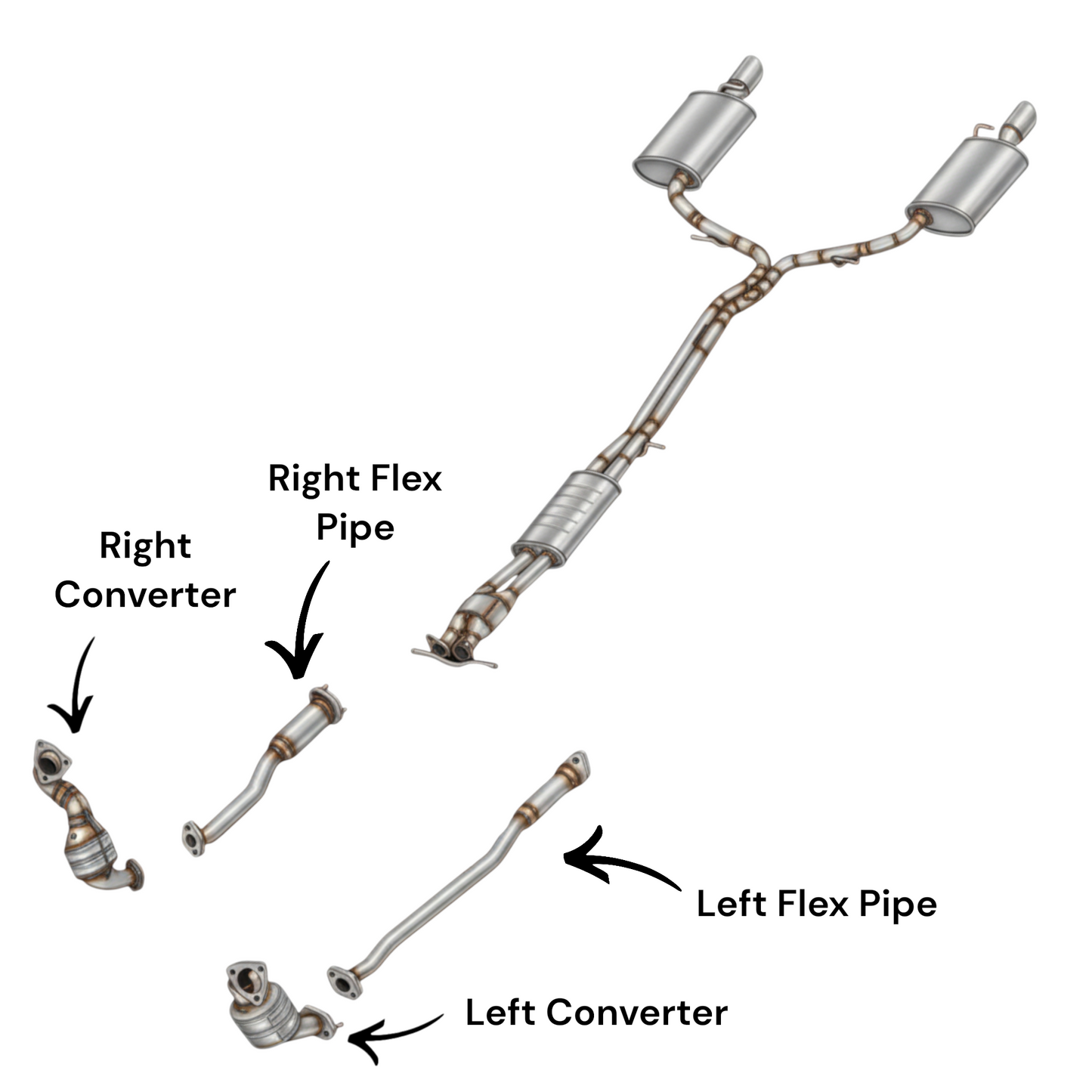 Ford Flex 3.5L (2010-2019) (Turbo) Both Side Manifold Converter and Left and Right Side Flex Pipes