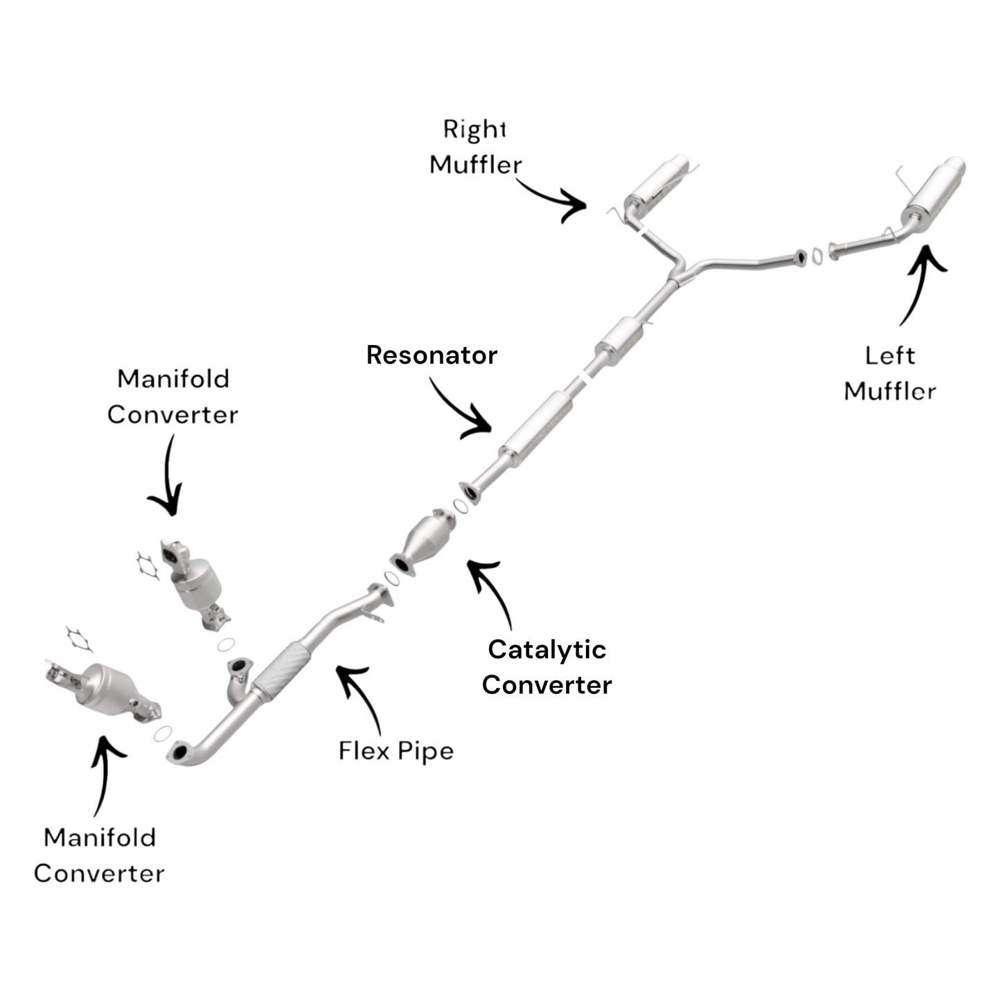 Honda Accord 3.0L (2006-2007) (4-Door) Manifold Converters, Flex Pipe, Converter, Resonator and Both side mufflers