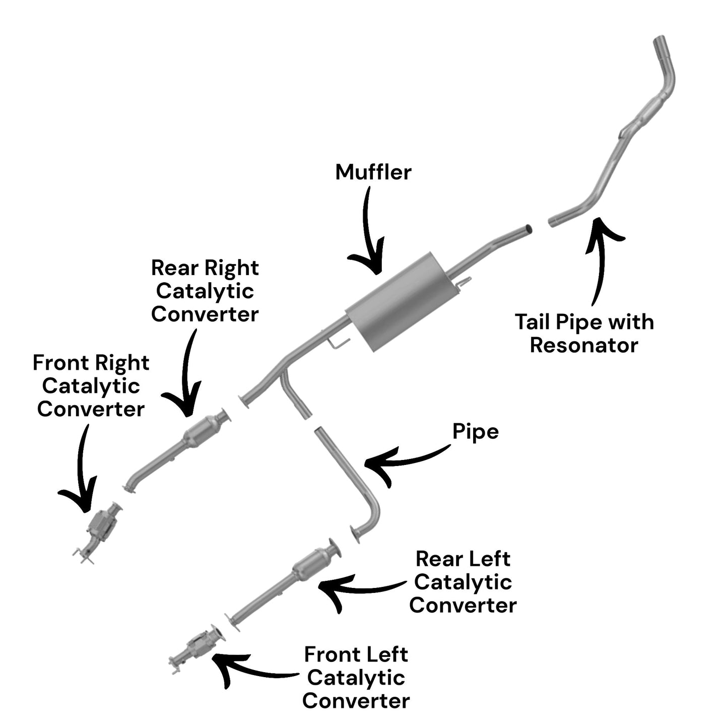 Suzuki Equator 4.0L (139.9in Wheelbase) (2009-2012) Catalytic Converters (Set of Four), Pipe, Muffler and Resonator