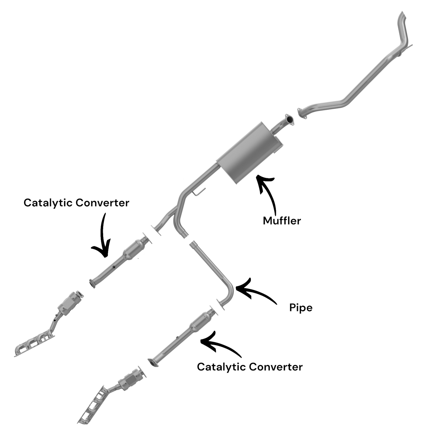 Infiniti QX56 5.6L (2004-2006) Right And Left Side Catalytic Converter, Pipe And Muffler