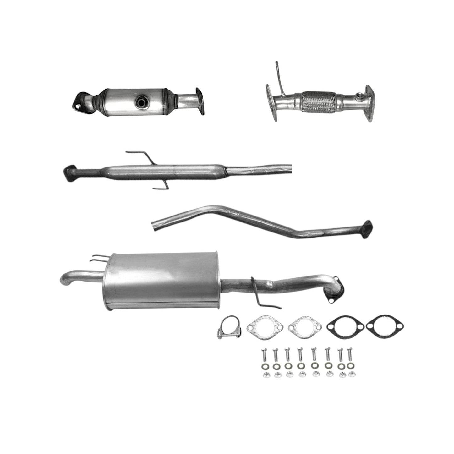 Kia Forte 2.0L Sedan 2010-2013 Flex Pipe, Catalytic Converter with O2 Sensor, Resonator and Muffler