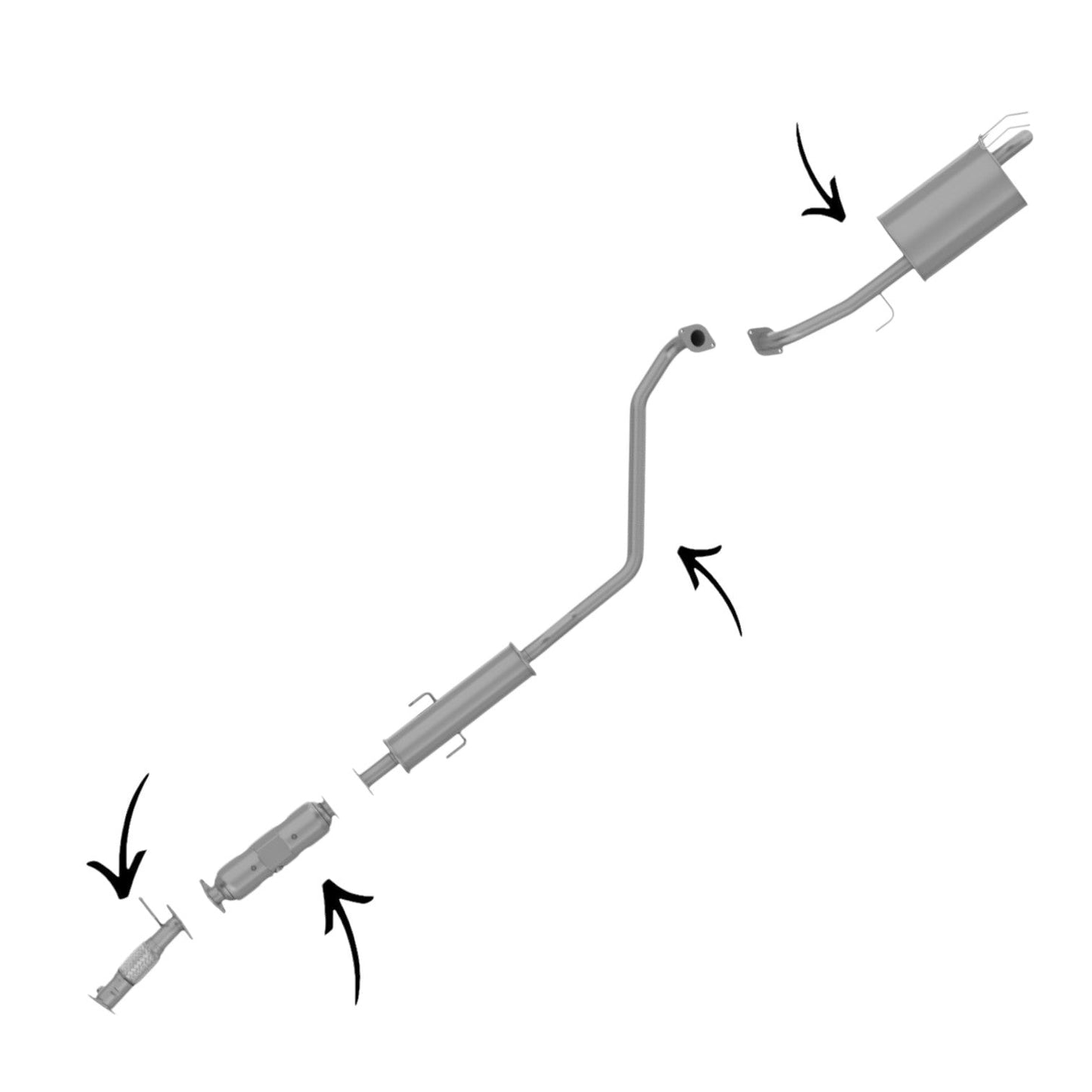 Kia Forte 2.0L Sedan 2010-2013 Flex Pipe, Catalytic Converter with O2 Sensor, Resonator and Muffler