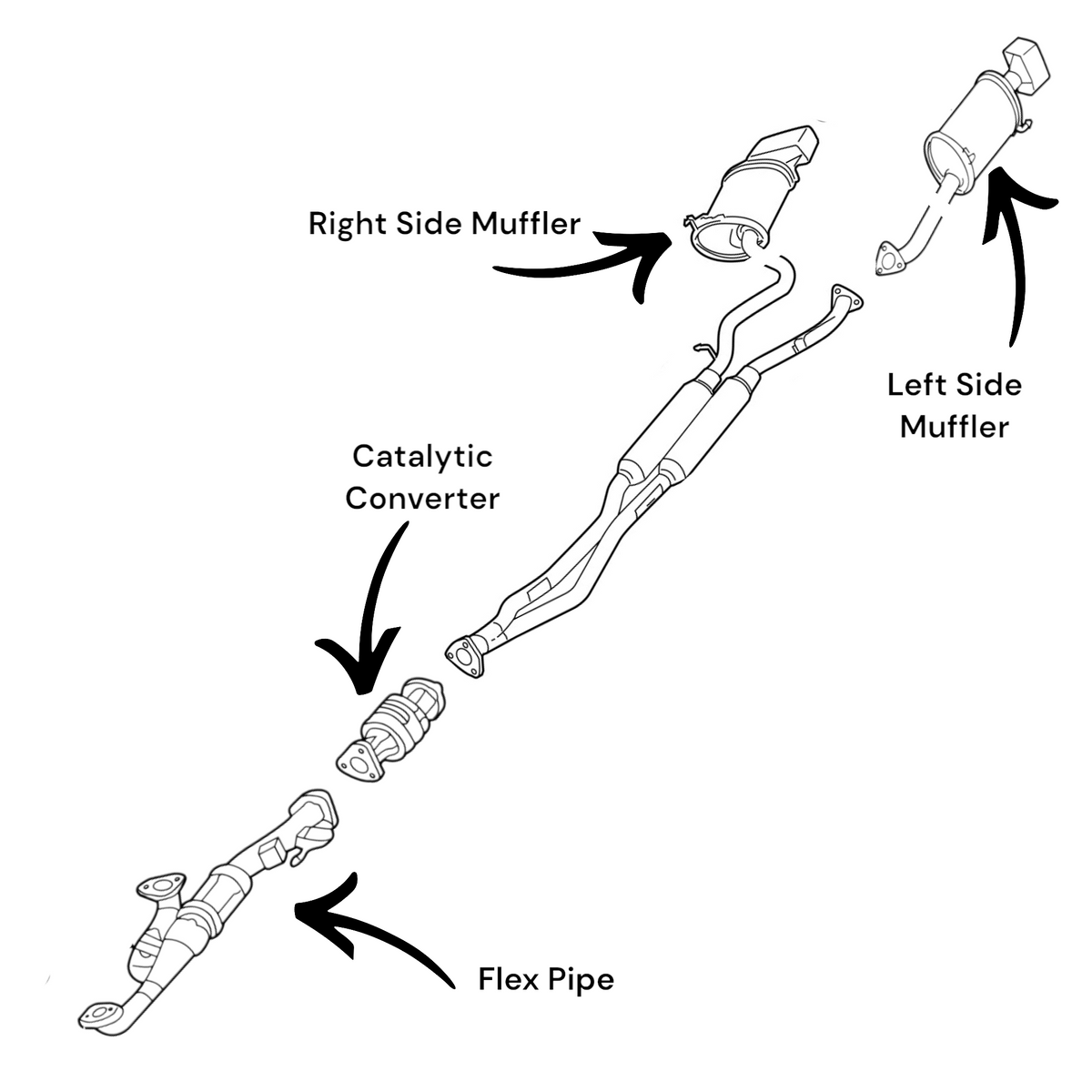 Acura TL 3.7L SH-AWD 2009 Flex Pipe, Converter & Left and Right side Muffler (Except: Resonator)