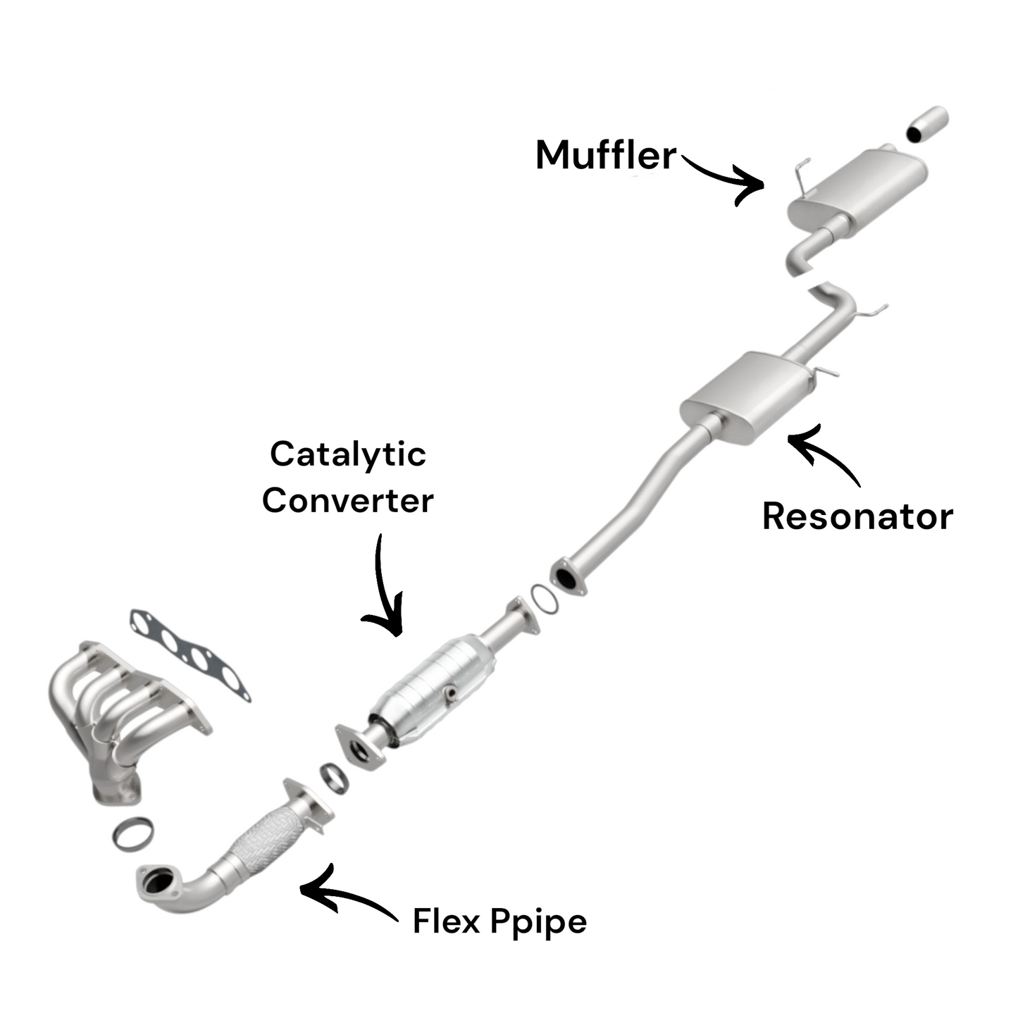 Honda Accord 2.4L (2006-2007) (Sedan Only) Flex Pipe, Catalytic Converter, Resonator and Muffler