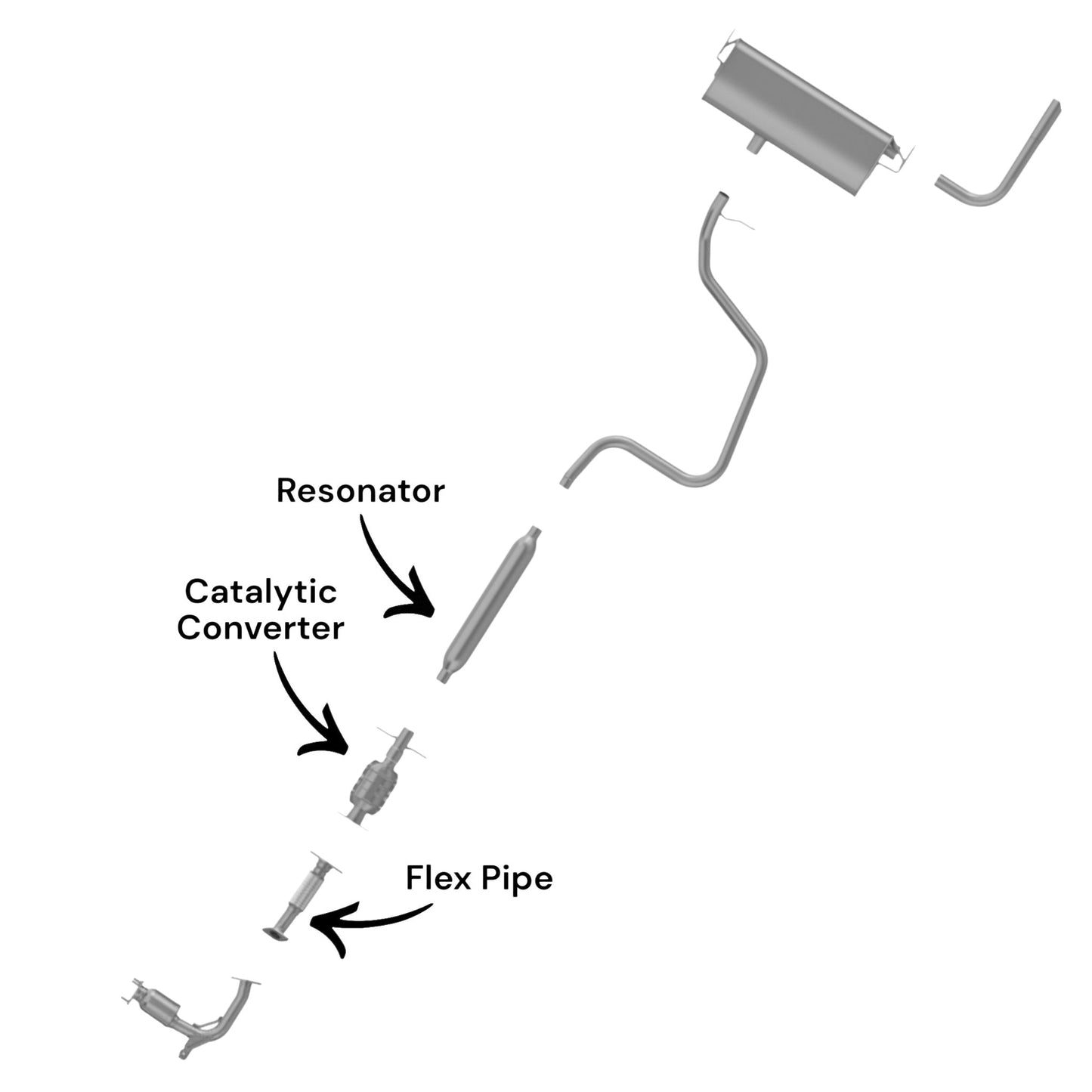 Chevrolet Malibu 2.4L (2008-2012) (Non-Hybrid) (6 Speed) Flex Pipe, Catalytic Converter And Resonator