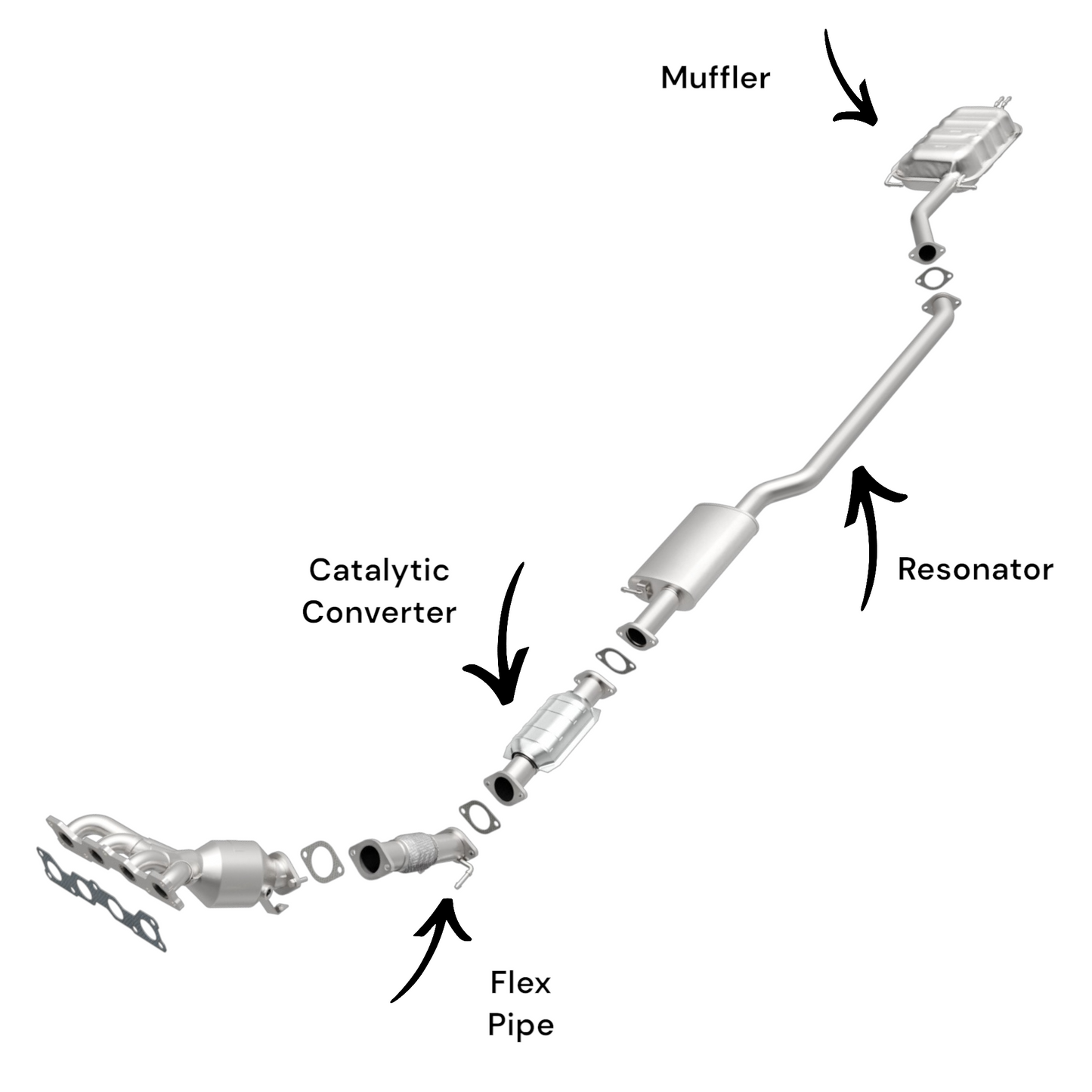 Hyundai Santa Fe 2.4L 2010-2012 Flex Pipe, Converter, Resonator and Muffler