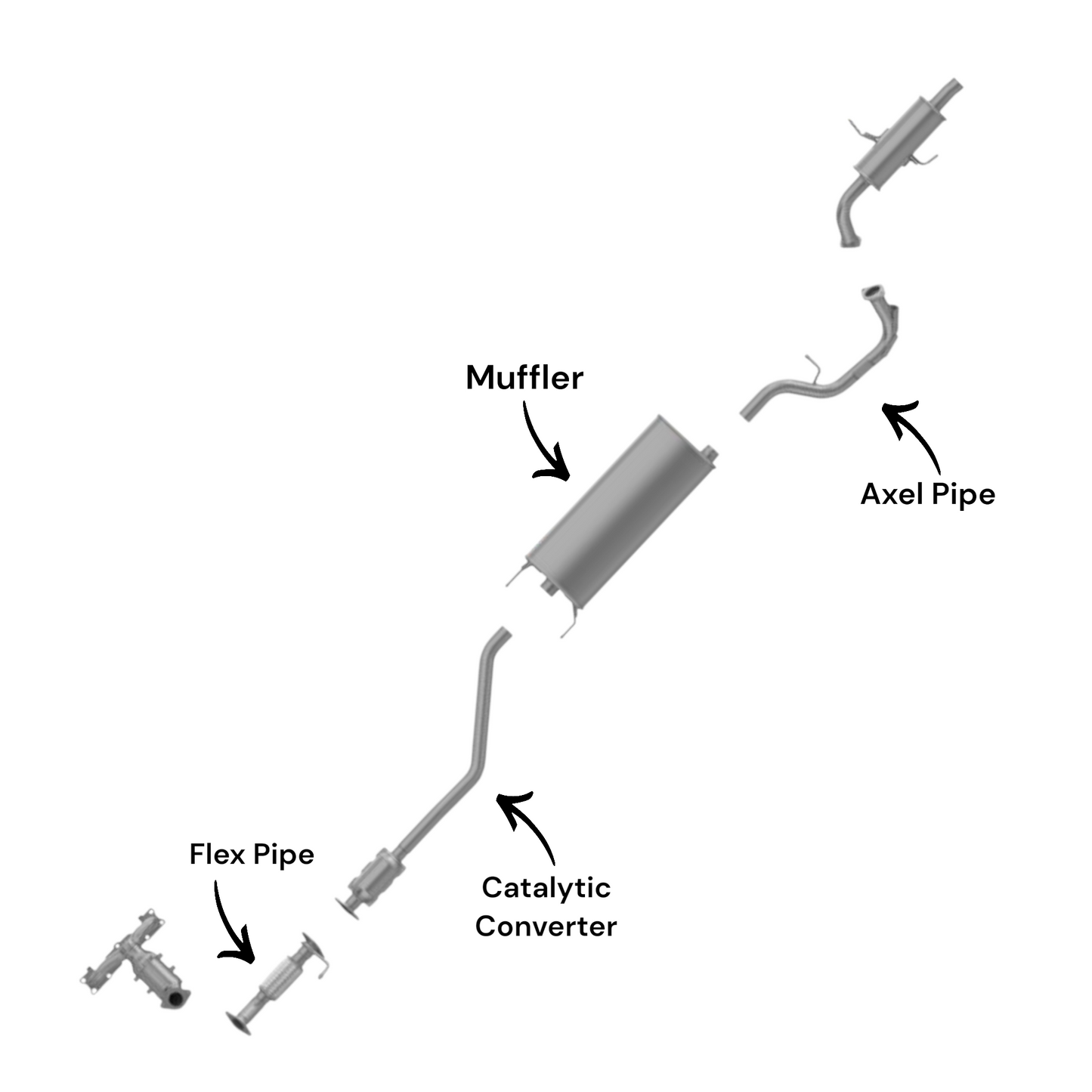 Hyundai Santa Fe Sport 2.4L (2013-2016) Flex Pipe, Catalytic Converter and Muffler with Axel Pipe