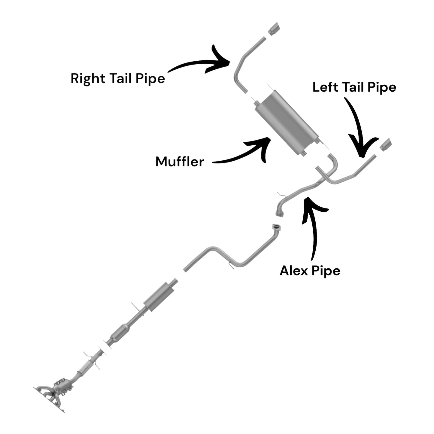 Mazda 3 2.5L (2010-2013) (Sedan) Axel Pipe, Muffler, Right & Left Tail Pipes