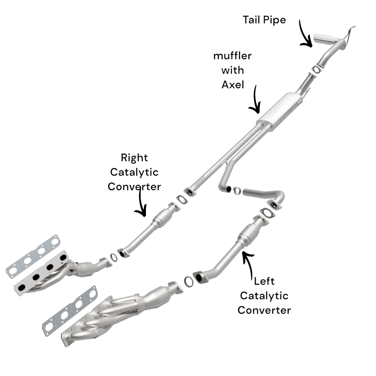 Infiniti Q56 5.6L 2007-2010 Converter, Muffler with Axel and Tail pipe