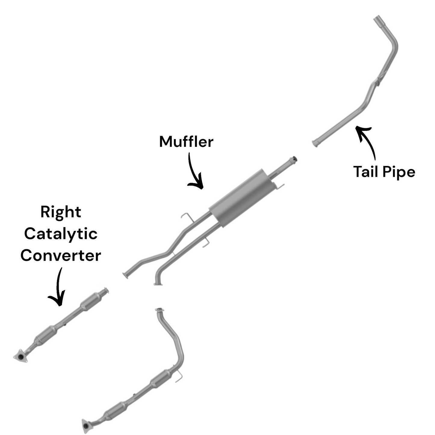 Toyota Tundra 4.7L (2007-2009) (145.7" Wheelbase) Right Side Catalytic Converter, Muffler and Tail Pipe