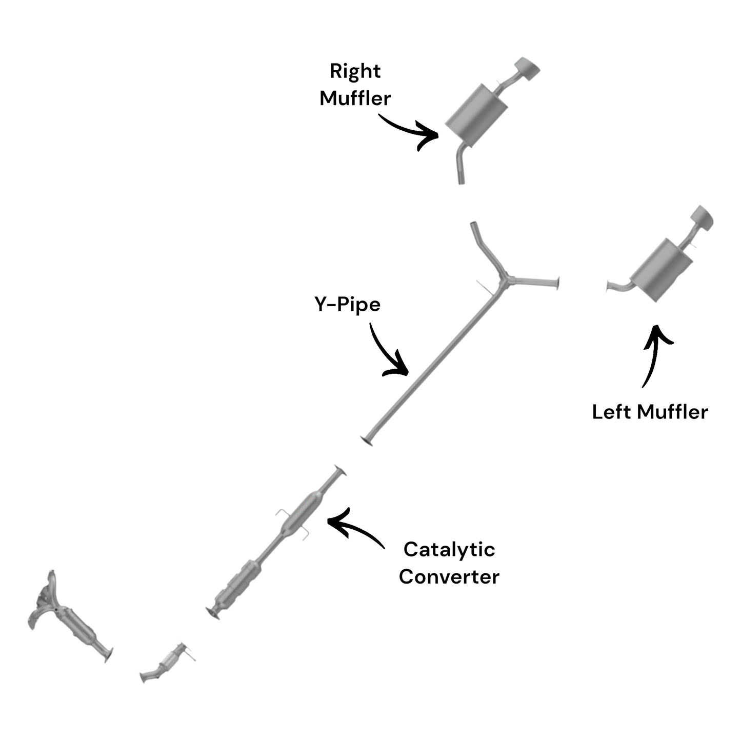 Hyundai Sonata 2.0L (2011) (Turbo) Catalytic Converter, Left & Right Side Muffler with Y-Pipe
