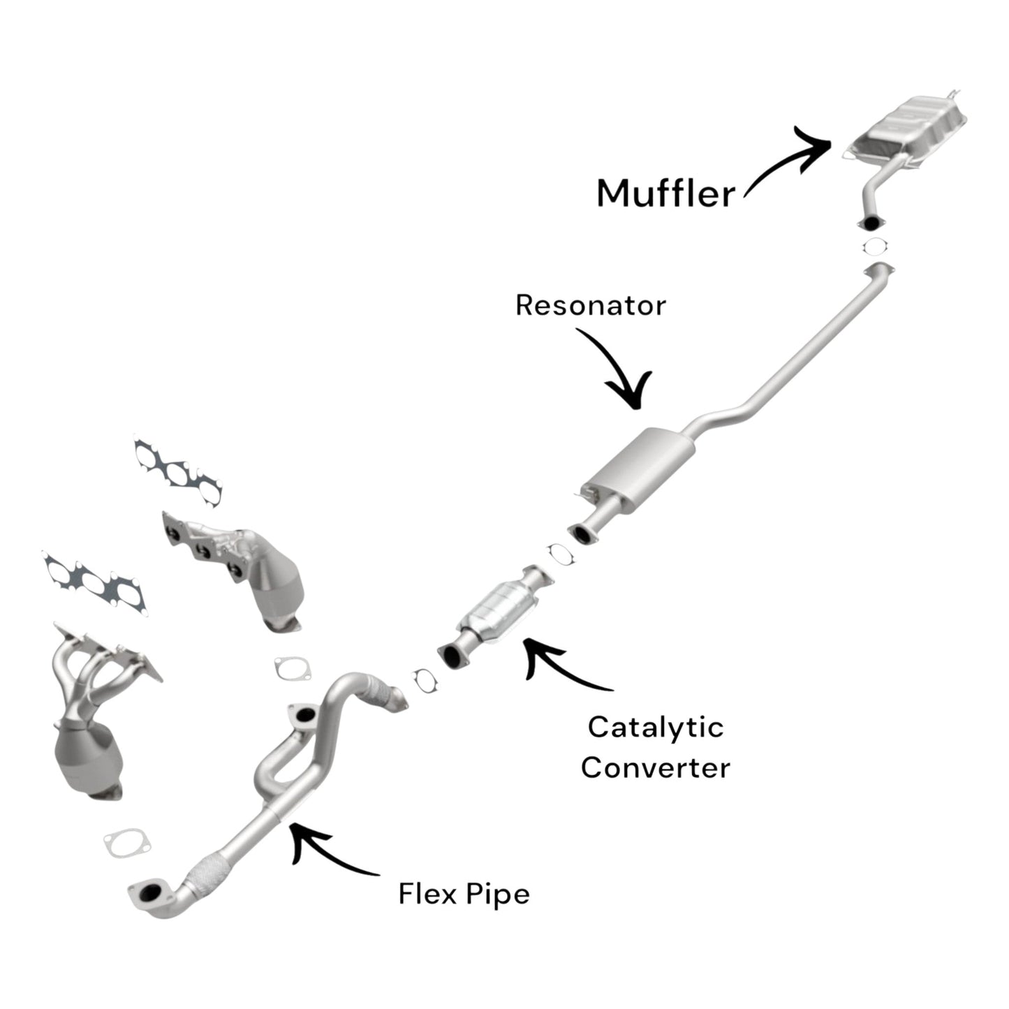 Hyundai Santa Fe 3.5L (2010-2012) Y Flex Pipe, Catalytic Converter, Resonator and Muffler