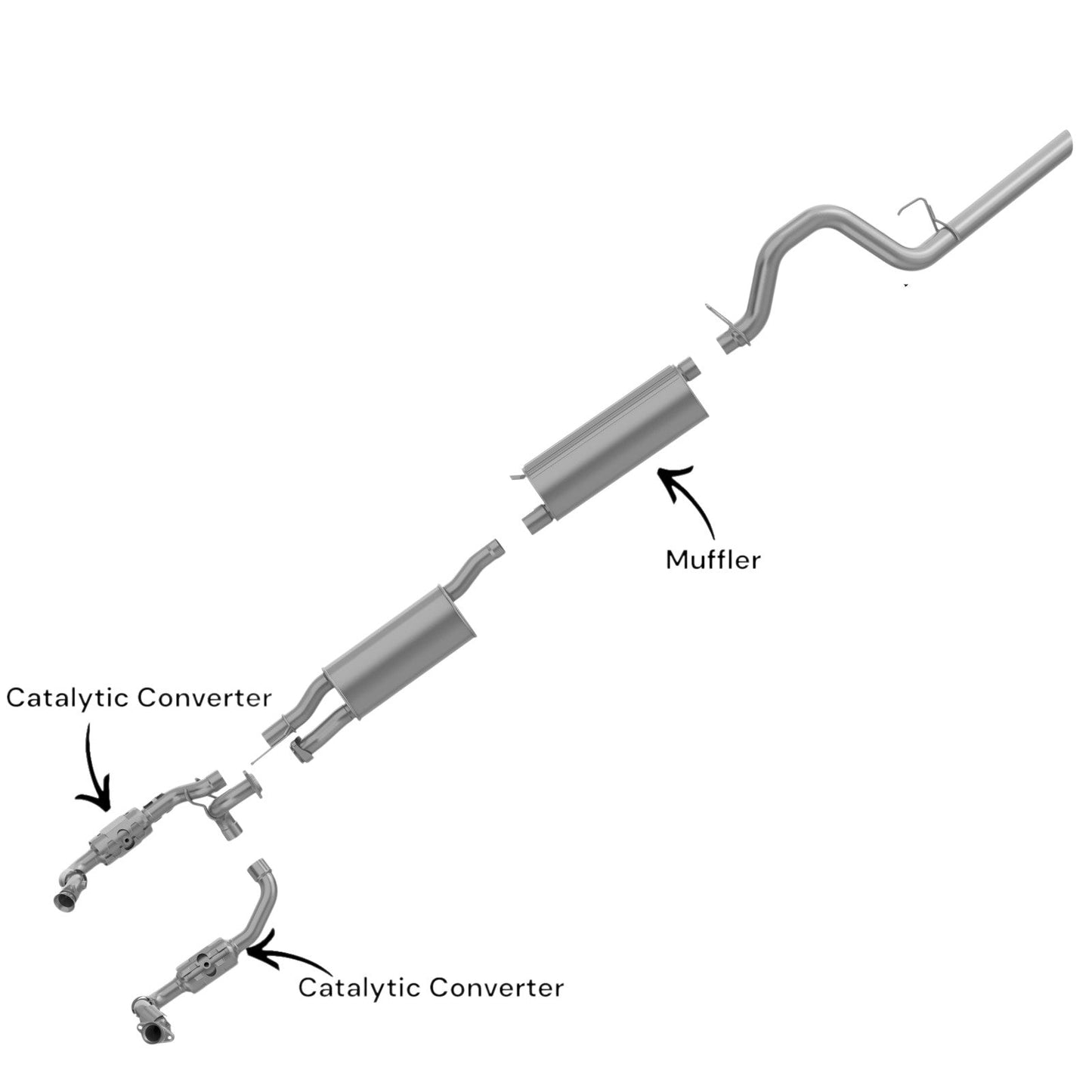 Ford F-350 Super Duty 6.2L (2011-2017) ( Standard Cab Pickup) (Long Bed) Right And Left Side Catalytic Converter And Muffler