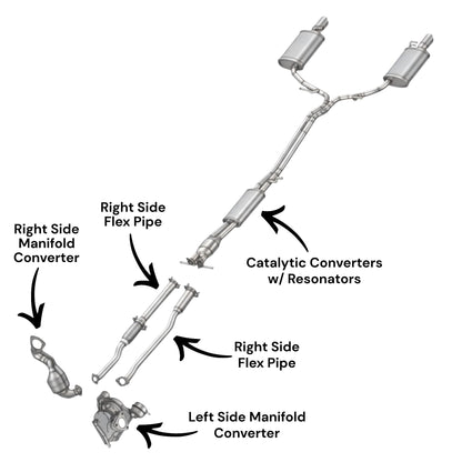 Lincoln MKT 3.5L (2013-2019) (Turbo) Left & Right Manifold Converters, Left & Right Flex Pipes & Dual Catalytic Converters With Dual Resonators
