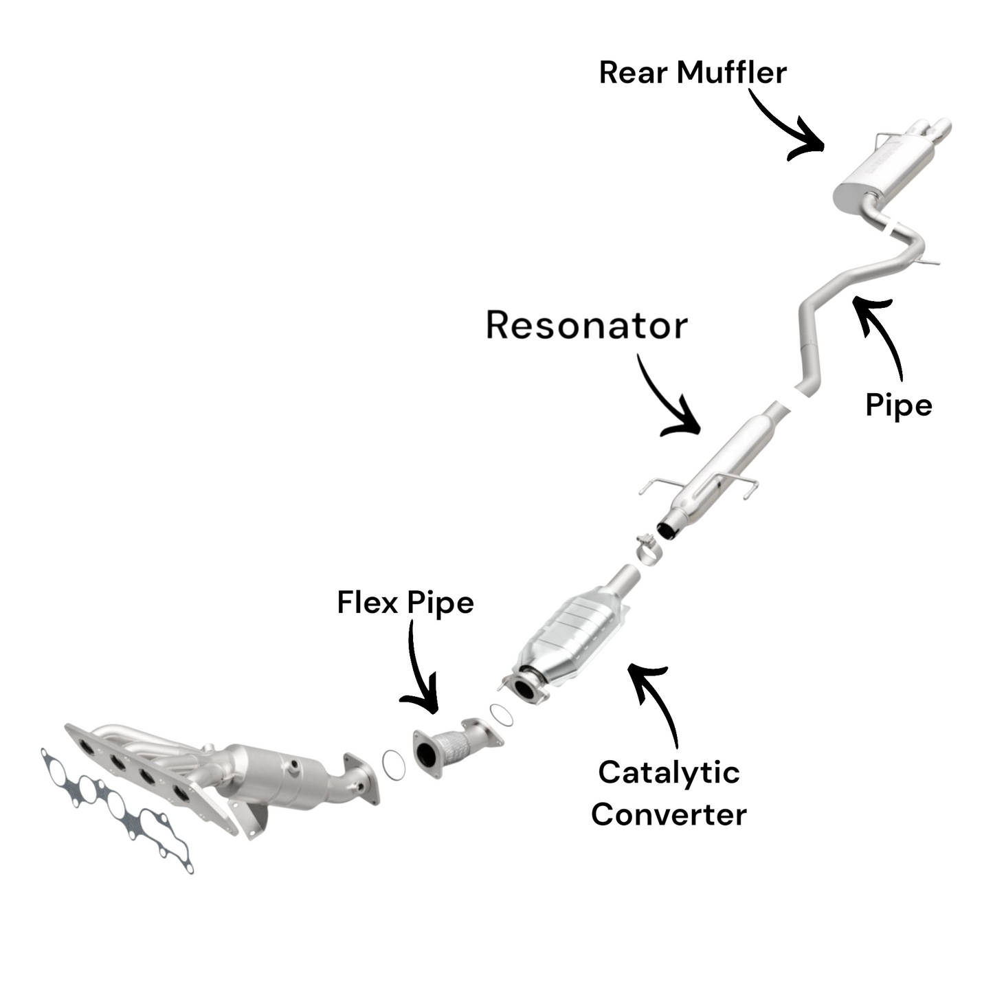 Mercury Milan 2.3L (2006-2009) (Federal emission system Only) Flex Pipe, Catalytic Converter, Resonator, Pipe and Muffler