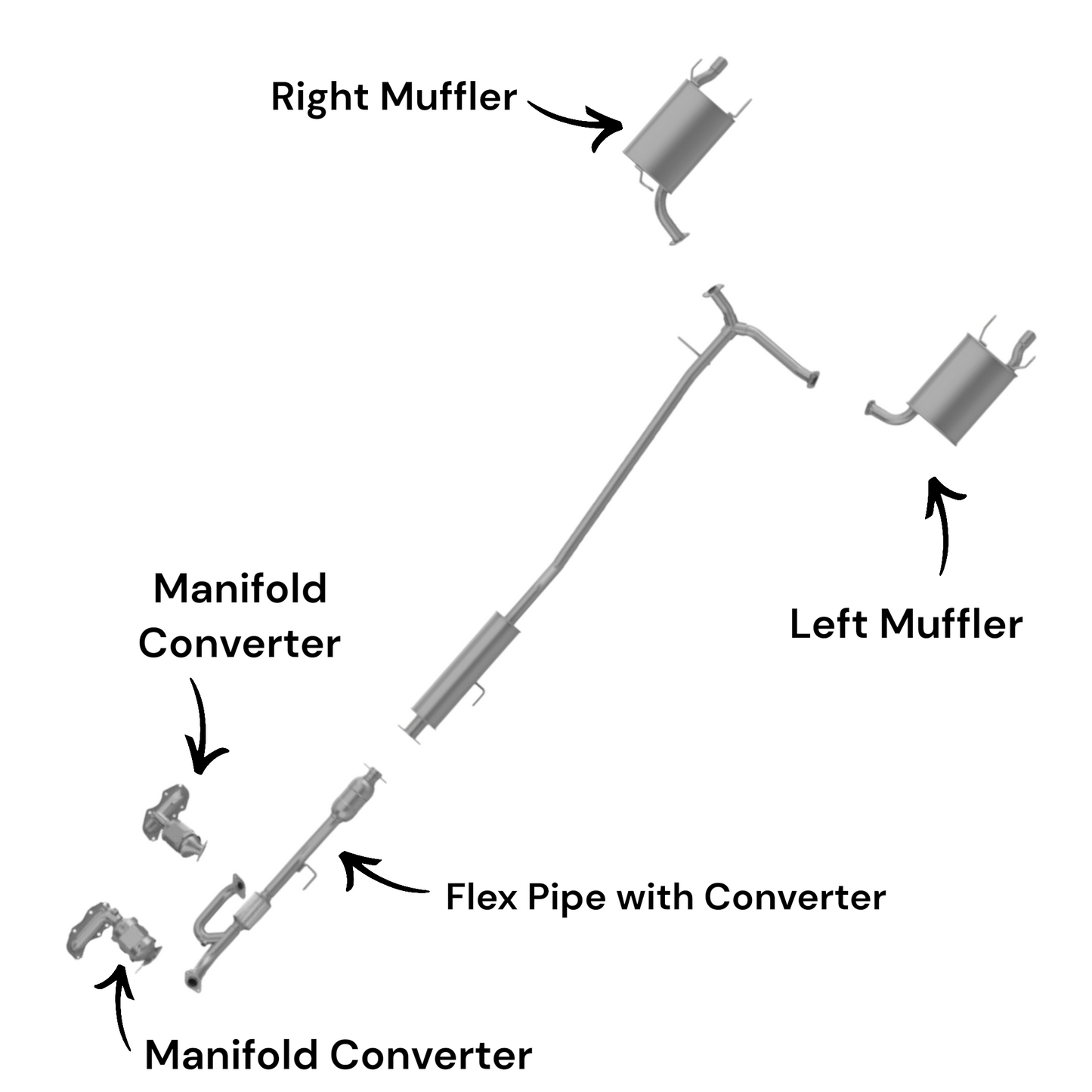 Toyota Camry 3.5L (2012-2017) Manifold Converters, Flex Pipe with Converter and Both Side Mufflers