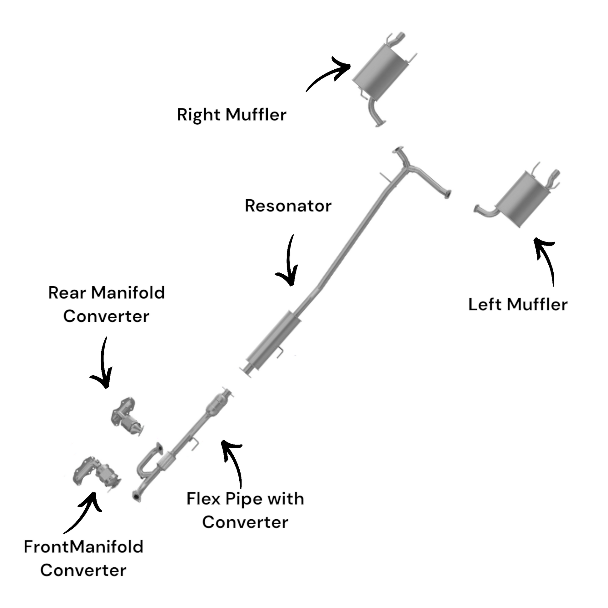 Toyota Avalon 3.5L (2005-2012) Manifold Converters, Flex Pipe with Converter, Resonator and Both Side Mufflers