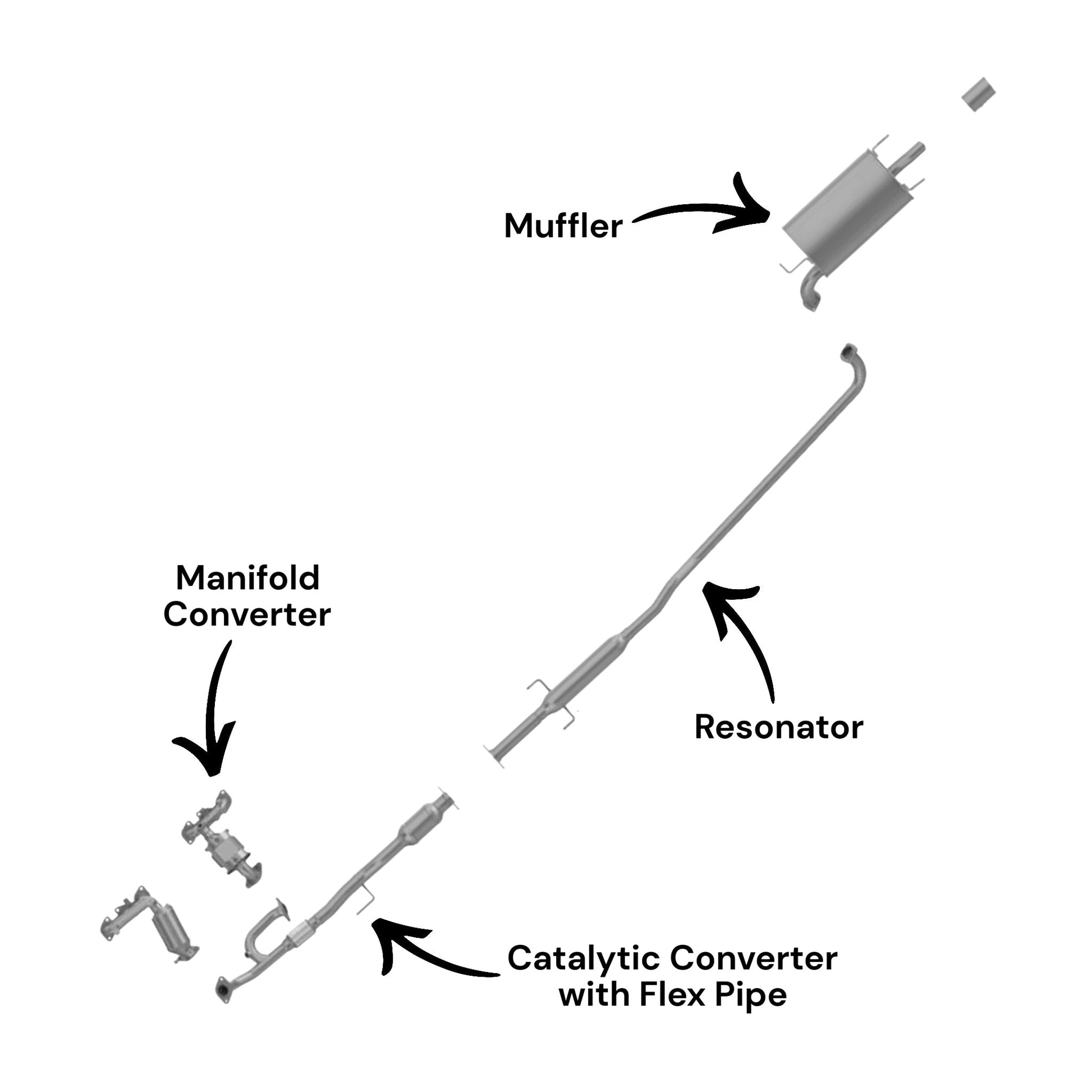 Toyota Camry 3.3L (2004-2006) Rear Manifold Converter, Catalytic Converter with Flex Pipe, Resonator and Muffler