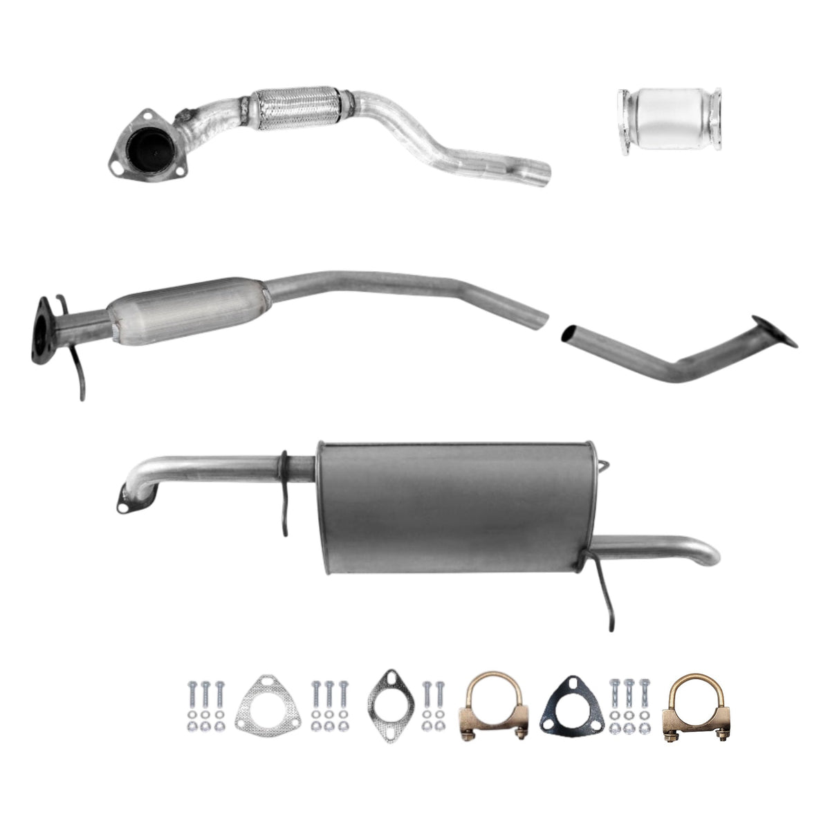 Chevrolet Optra 2.0L (2004-2007) (Sedan) (FWD) Front Catalytic Converter, Flex Pipe, Rear Resonator & Muffler