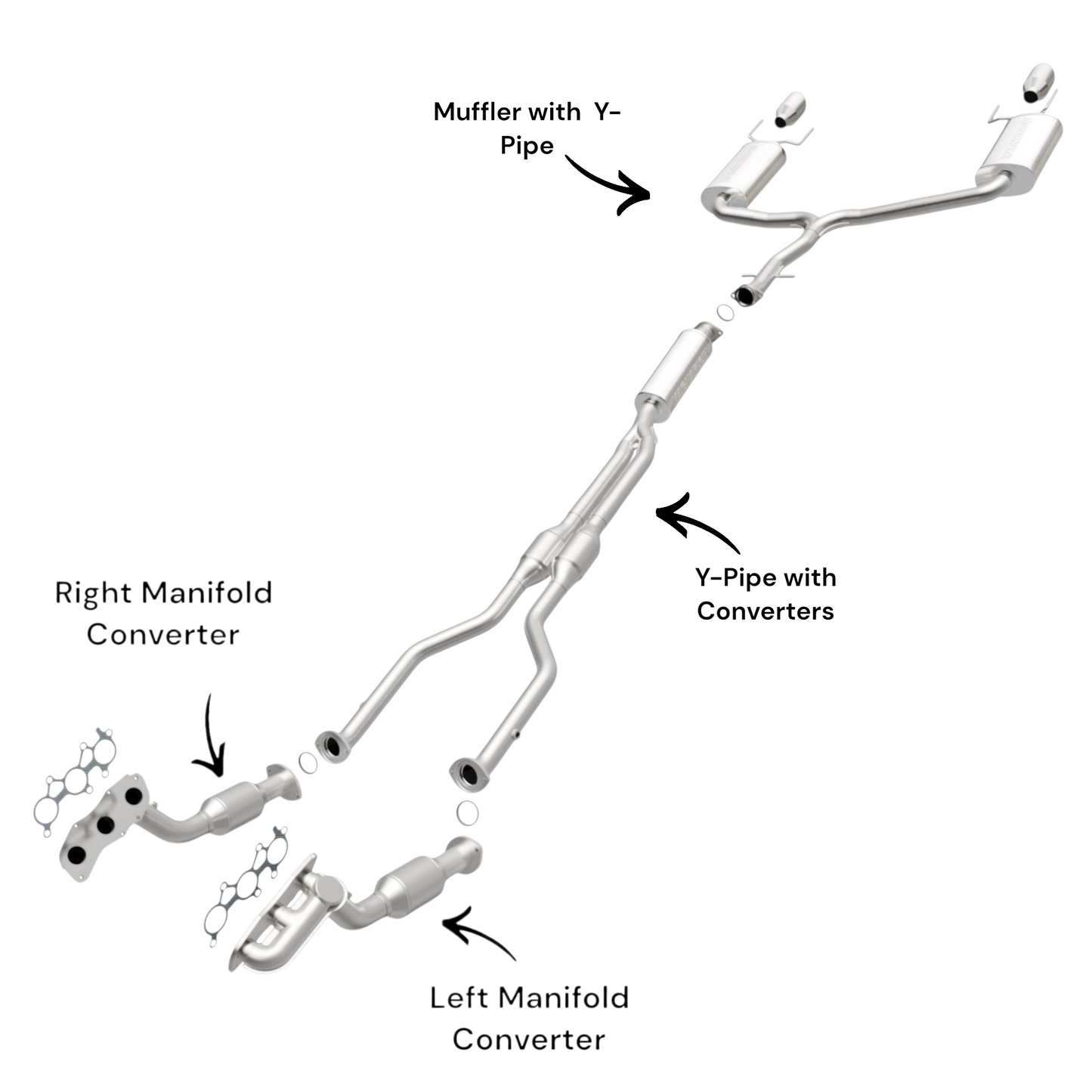 Lexus IS250 2.5L (2006-2013) AWD Manifold Converter, Y-Pipe with Converters and Both side Mufflers with Y-Pipe