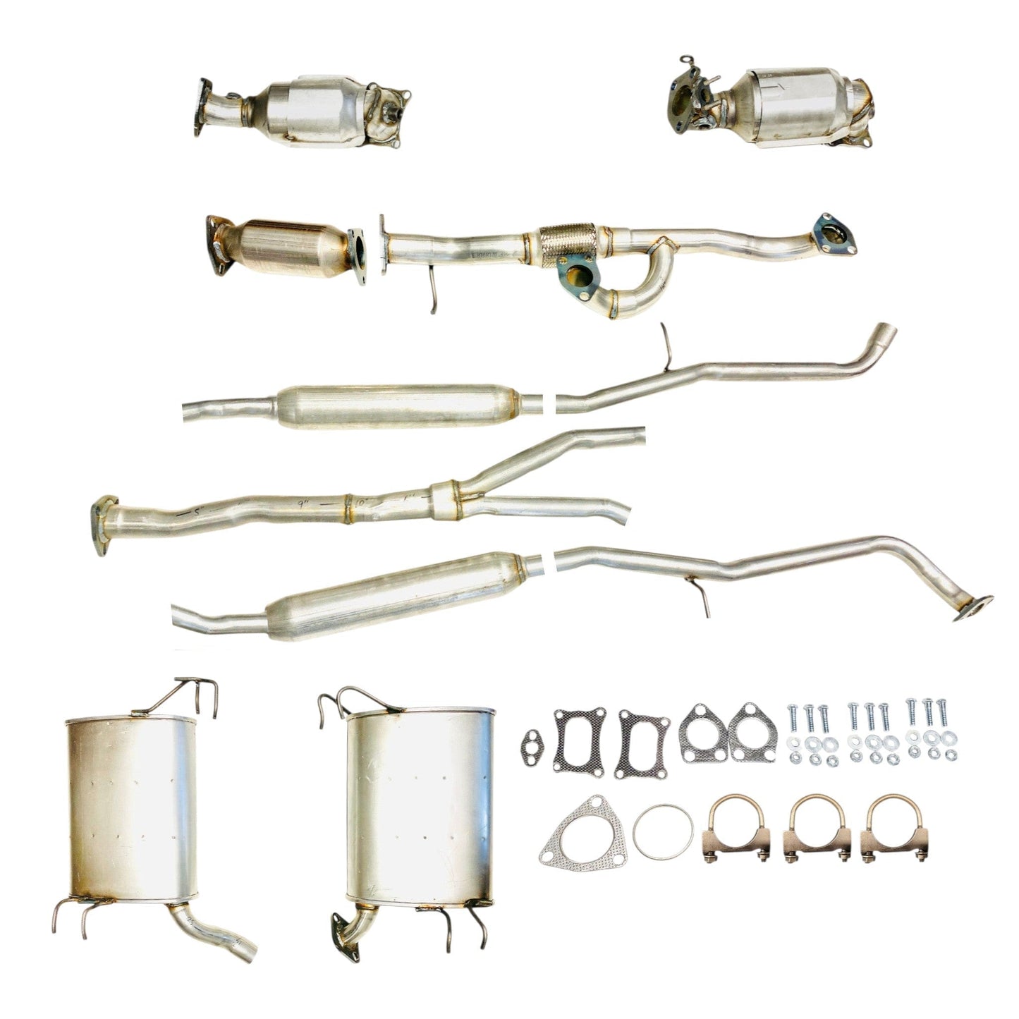 Honda Crosstour 3.5L (2012) (AWD) Manifold Converters, Flex Pipe, Rear Converter, Resonator y pipe with Right muffler and Left muffler