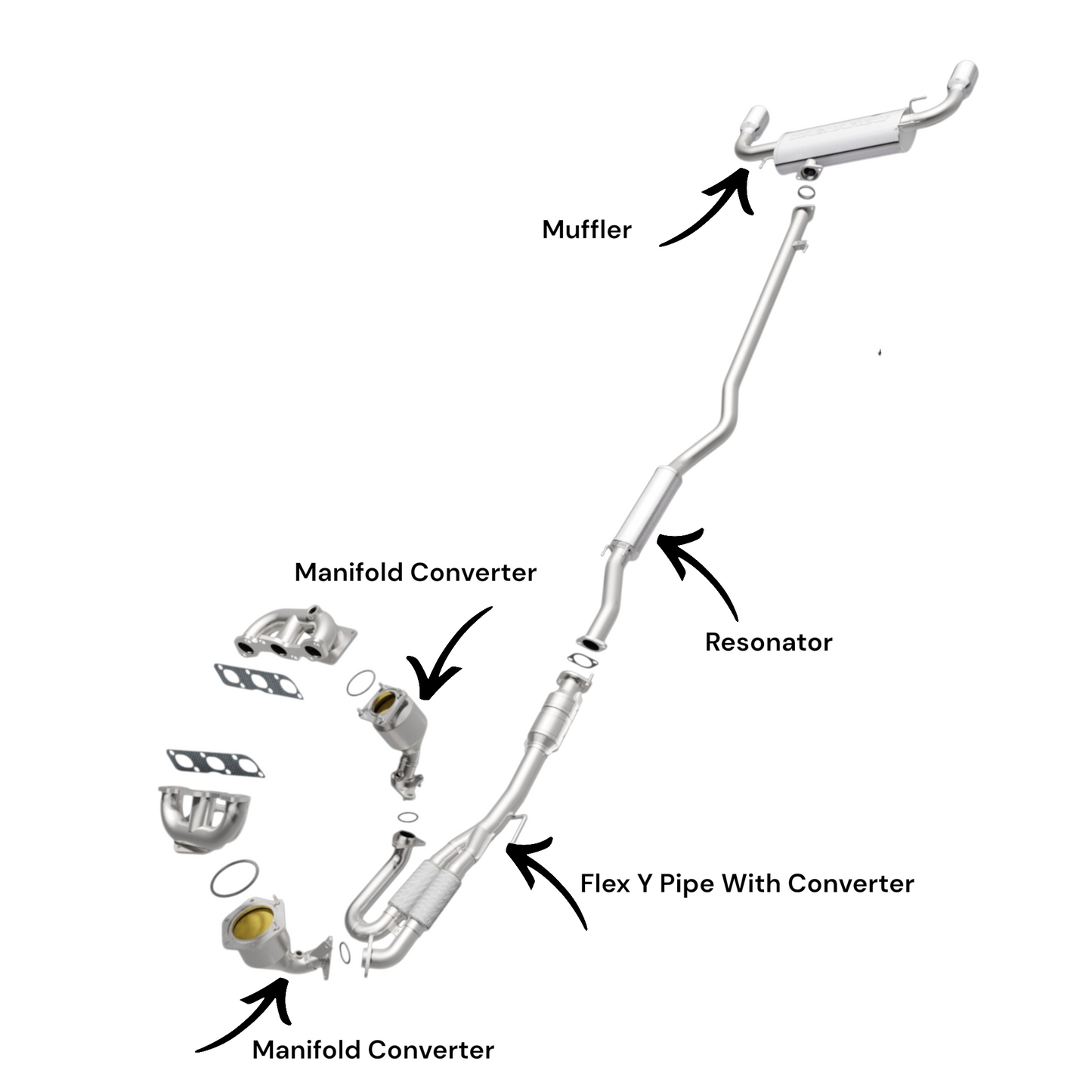 Nissan Murano 3.5L (2009-2014) Front and Rear Manifold Converters, Catalytic Converter With Flex, Resonator & Muffler