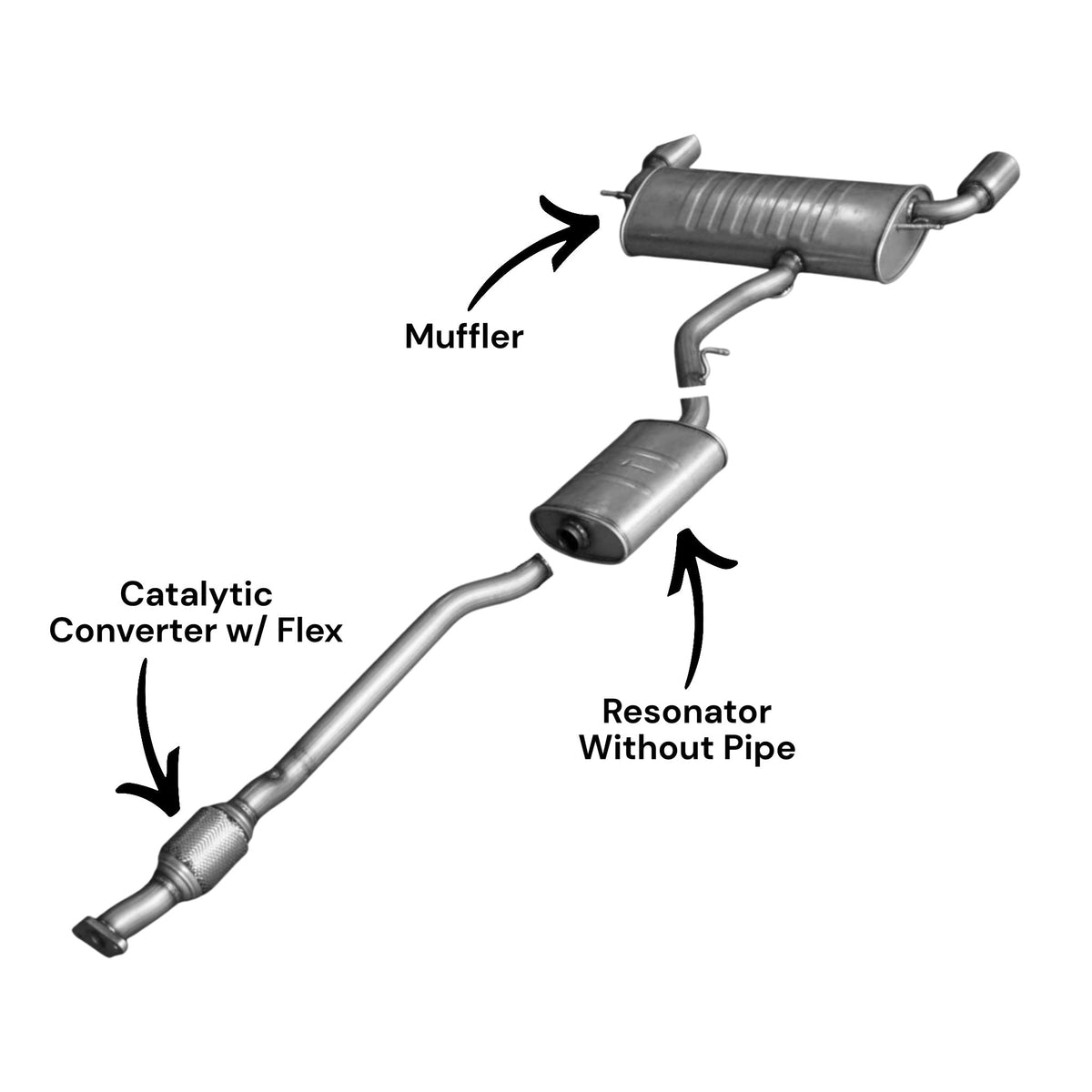 Lincoln MKX 2.0L (2015, 2016) Catalytic Converter With Flex, Resonator Without Pipe & Muffler