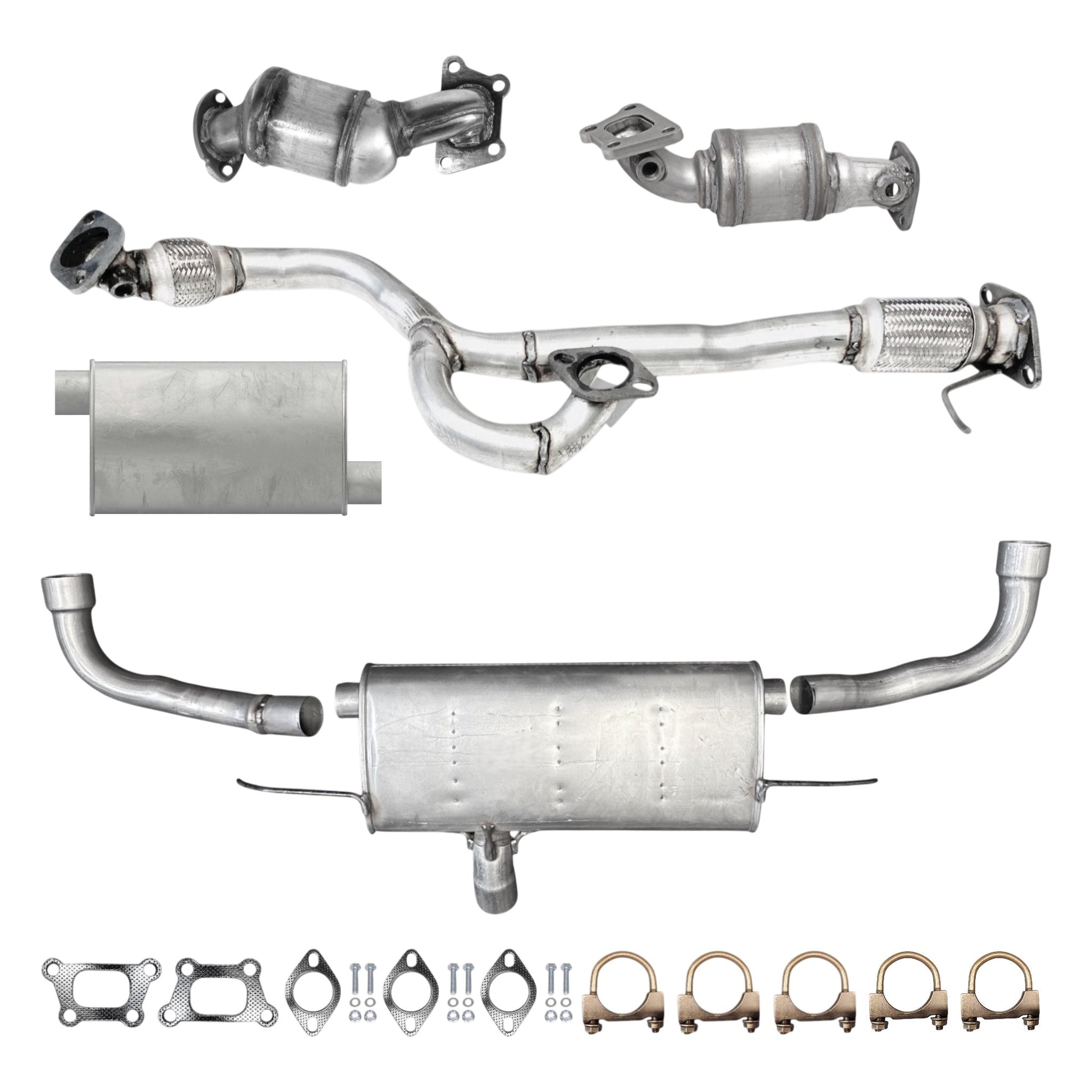 GMC Terrain 3.6L (2013-2015) Front & Rear Manifold Converters, Y-Pipe With Flex & Rear Muffler