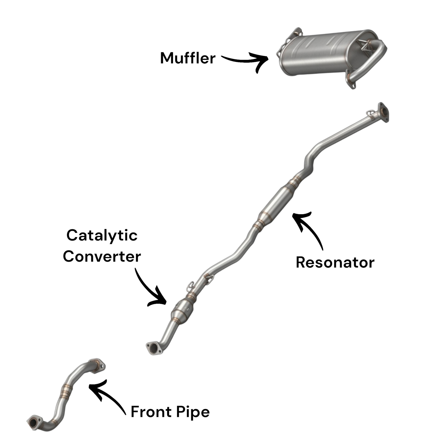 Toyota Matrix 2.4L (2009-2010) (XRS Sub-Model) (Only for AWD) Front Pipe, Catalytic Converter with Resonator and Rear Muffler