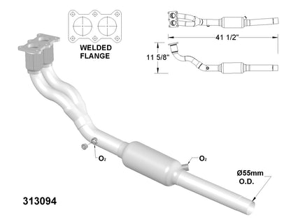 Convertisseur catalytique à double flexible pour Volkswagen Jetta 2.0L (1999-2001)
