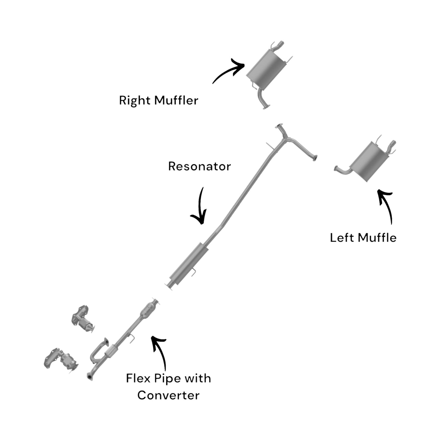 Toyota Camry 3.5L (2007-2011) Flex Pipe with Converter, Resonator and Both Side Mufflers