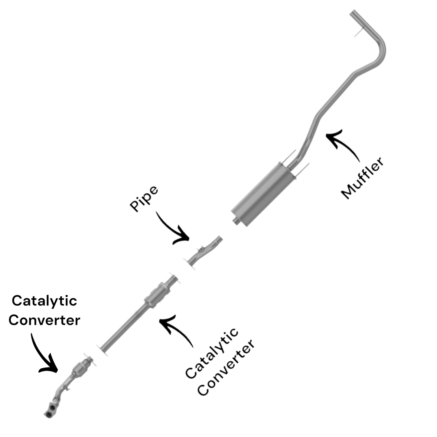 Toyota Tacoma 2.7L (2000-2004) (121.9" Wheelbase) (California Emissions System) Catalytic Converters, Muffler with Axel and Tail Pipe
