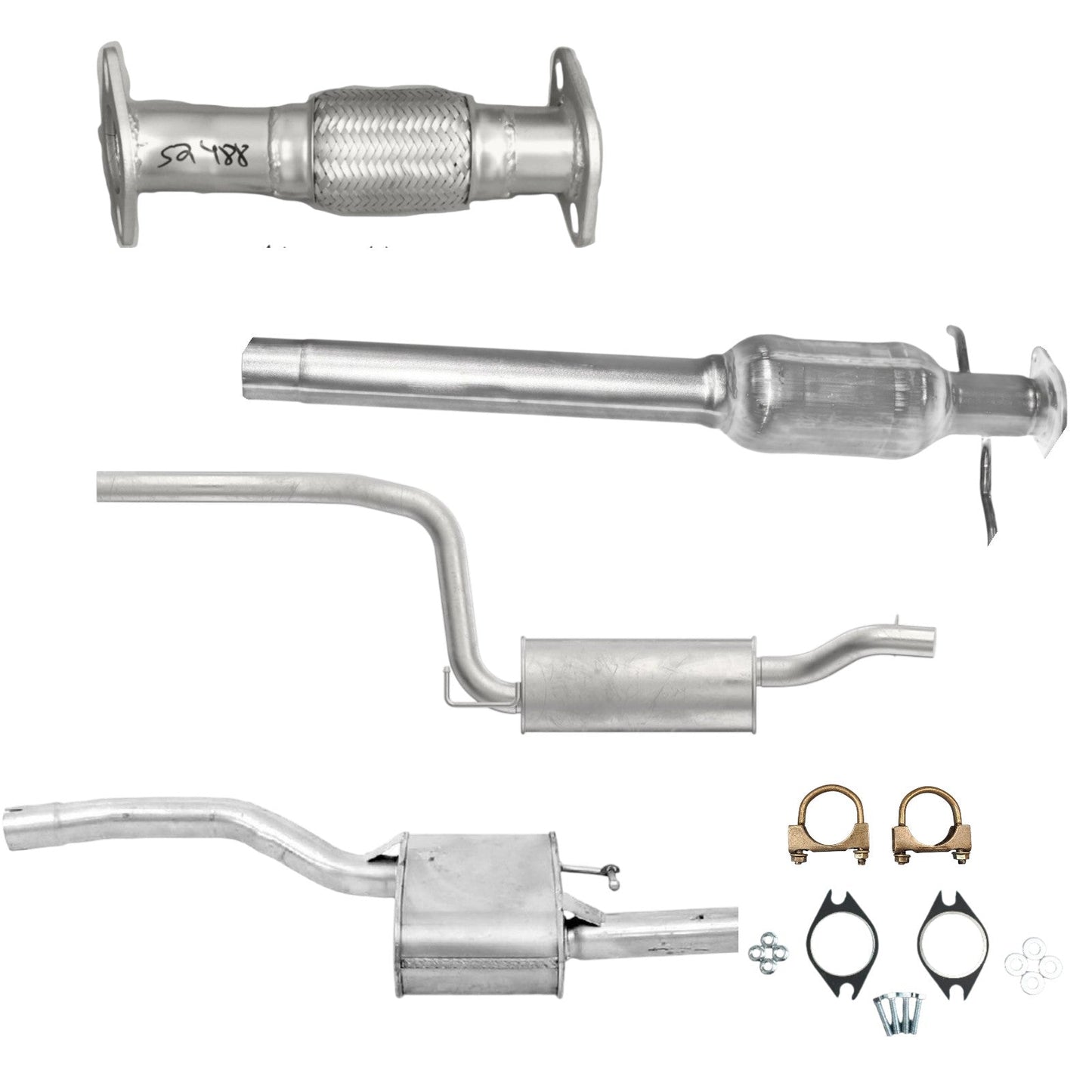 Ford Focus 2.0L (2005-2007) (Automatic) (Sedan) Flex Pipe, Catalytic Converter, Center Muffler And Rear Muffler