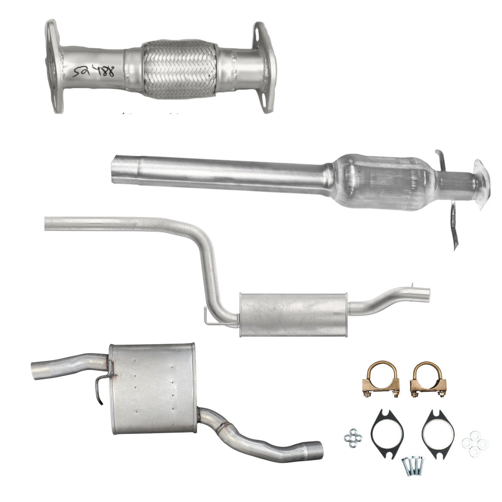 Ford Focus 2.0L (2005-2007) (Automatic) (Hatchback) Flex Pipe, Catalytic Converter, Center Muffler And Rear Muffler