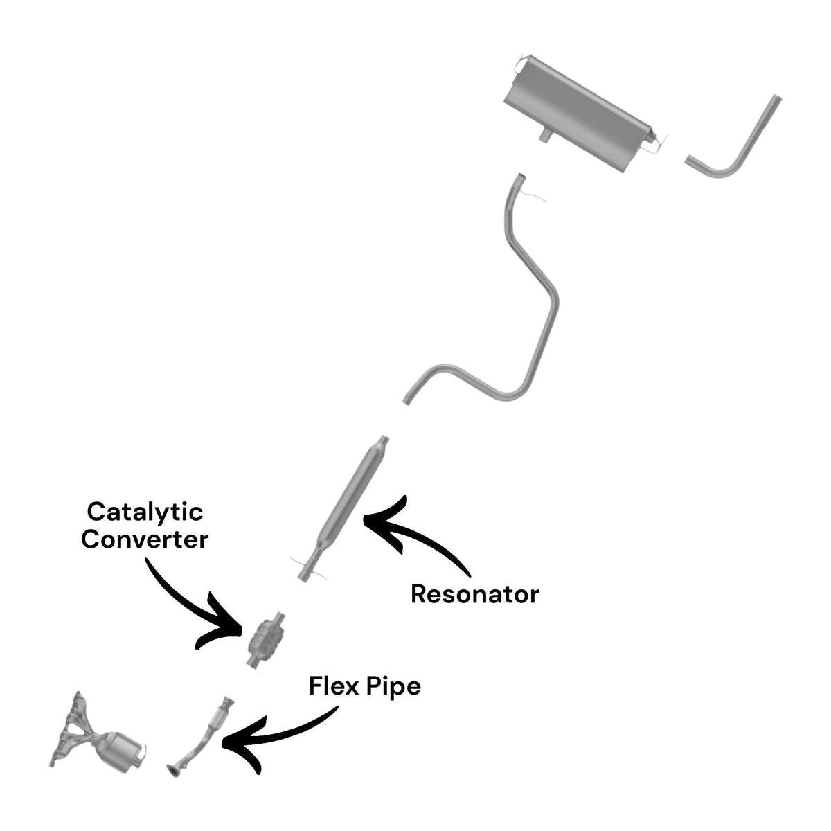 Chevrolet Malibu 2.4L (2009, 2010) (Full Hybrid) (4 Speed) Flex Pipe, Catalytic Converter, Resonator