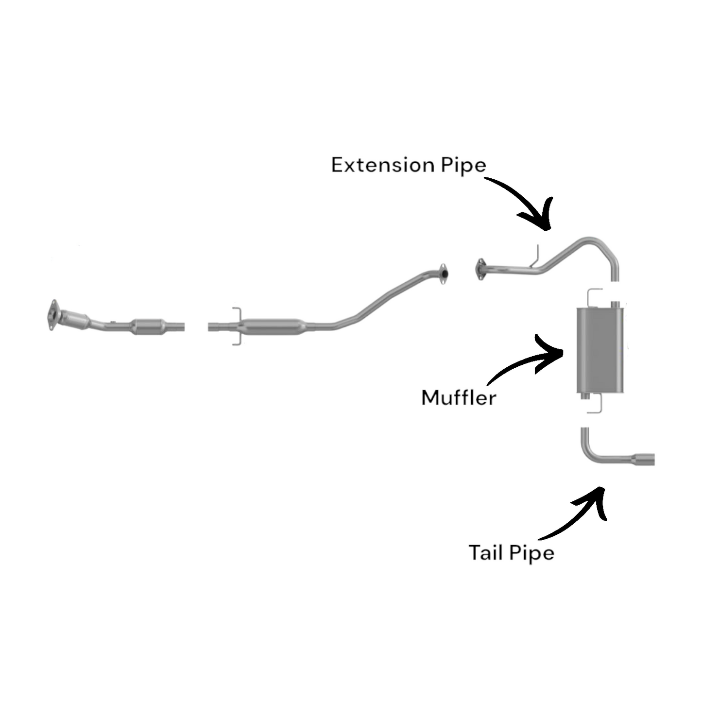 Toyota Matrix 1.8L (2003-2008) V4 Base & XR  FWD Rear muffler, Extension Pipe & Tail Pipe