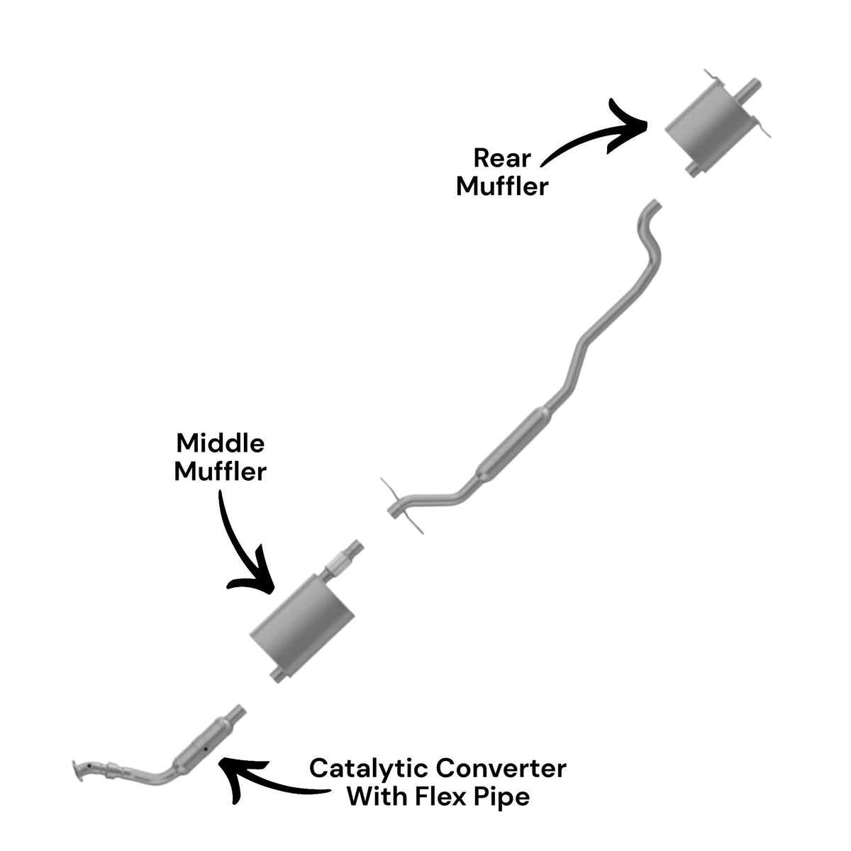 Chrysler Pacifica 3.5L (2004-2006) Catalytic Converter With Flex, Middle & Rear Mufflers
