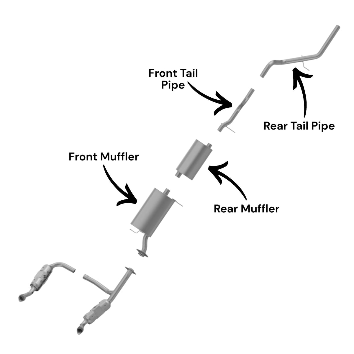 Mercury Mountaineer 4.6L (2006-2010) Front & Rear Mufflers and Front & Rear Tail Pipes