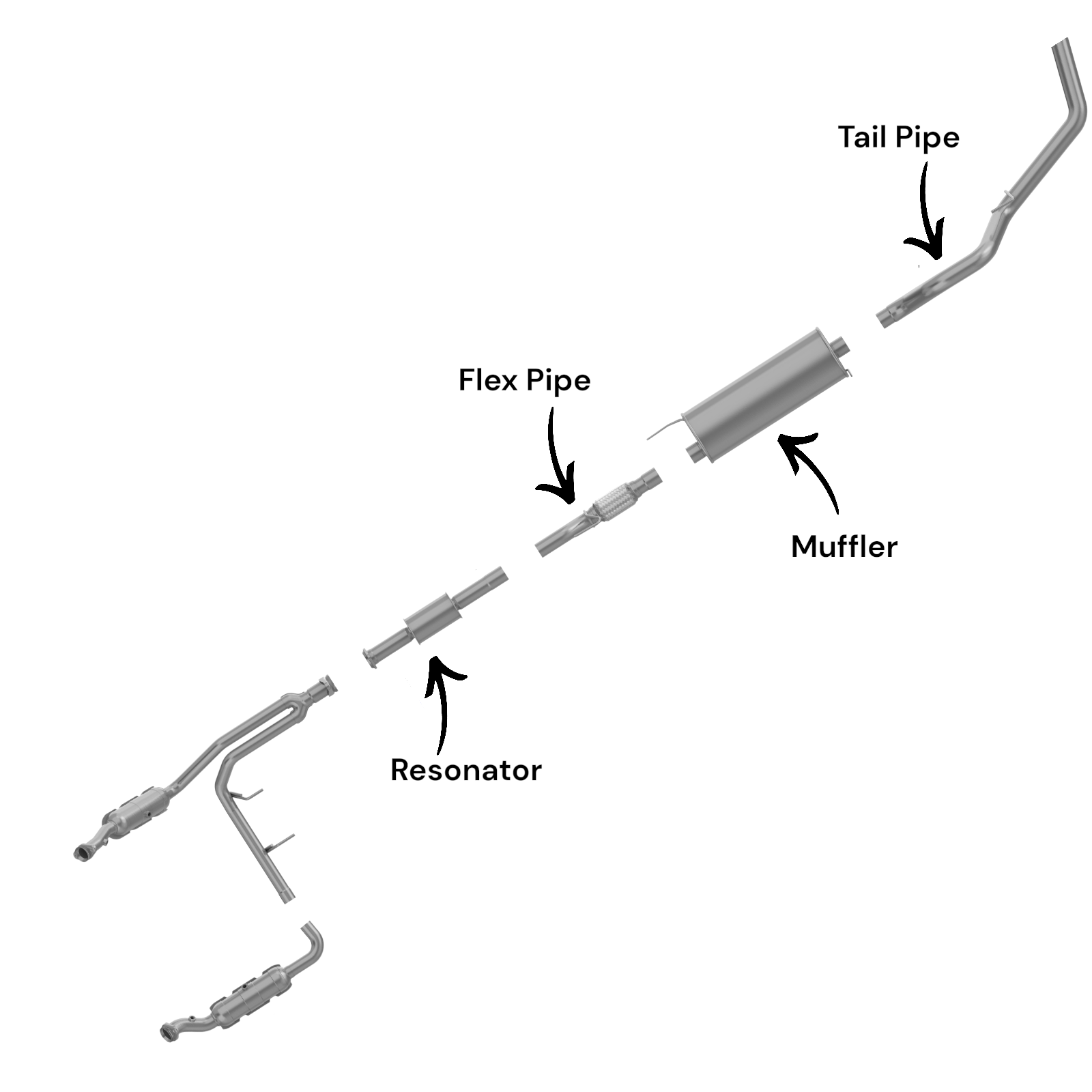 Ford F-150 3.7L (2011-2014) (145.0" Wheelbase) (From 01/2011) Resonator, Flex Pipe, Muffler And Tail Pipe