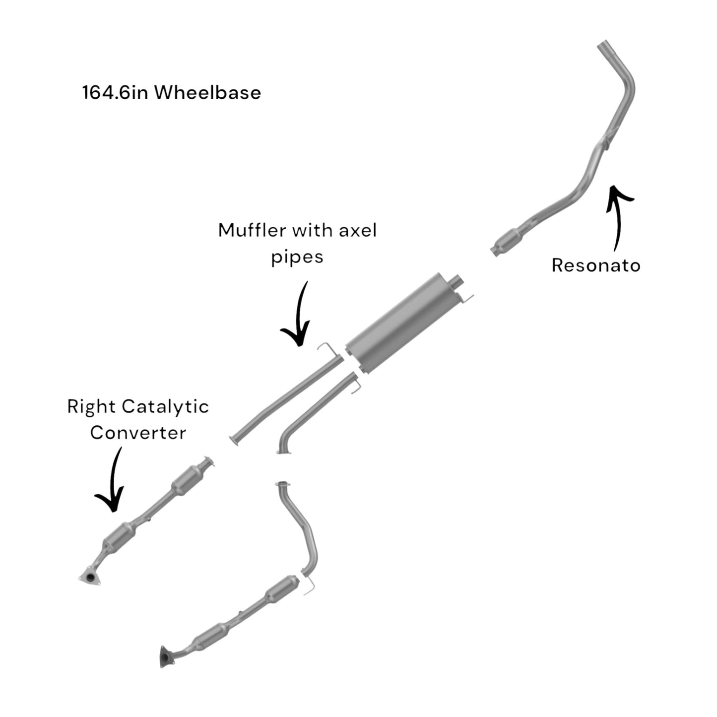 Toyota Tundra 4.6L (2010-2014) (164.6" Wheelbase) Right Side Converter, Muffler with Axel Pipe and Resonator