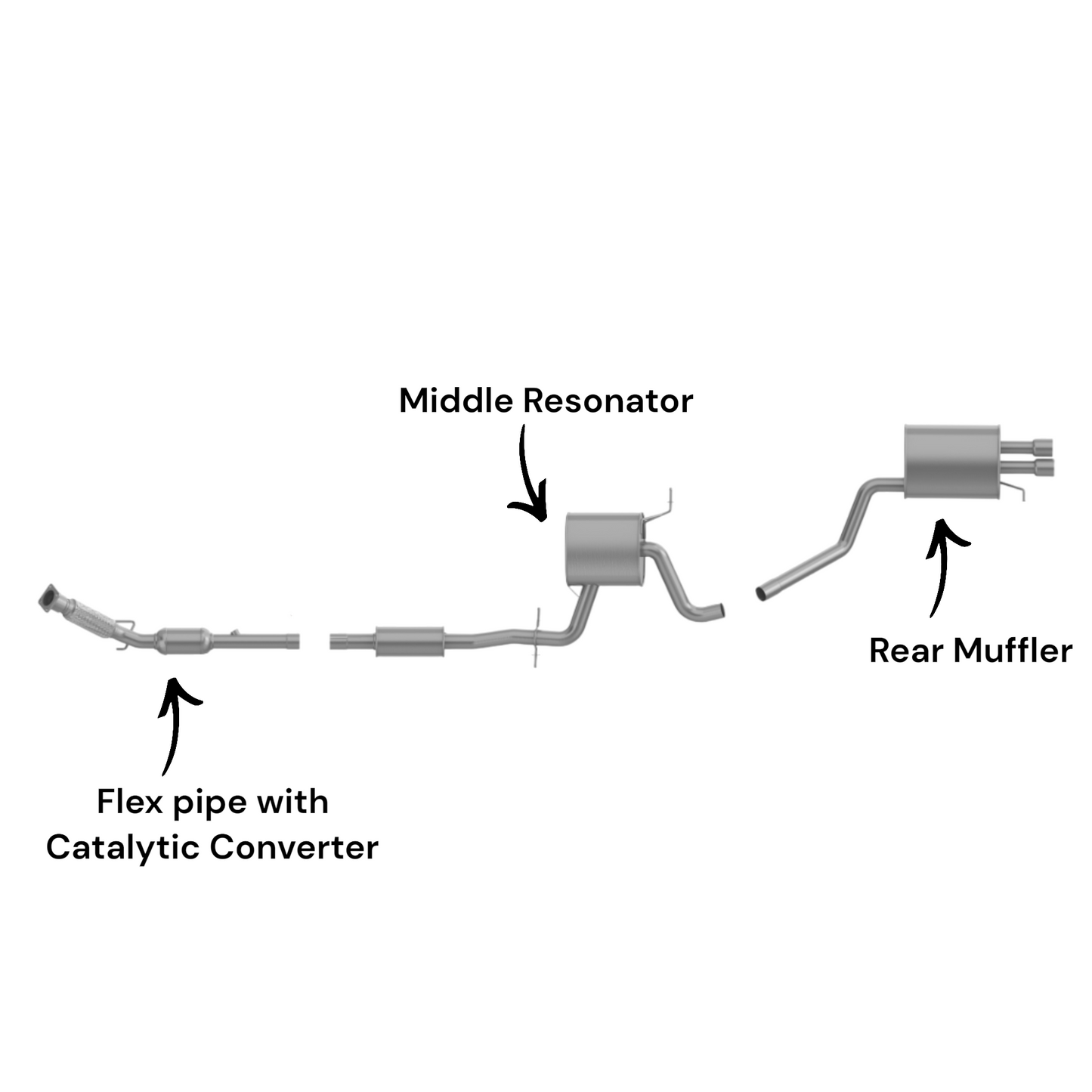 Volkswagen Jetta 2.5L (2005-2014) (Wagon Only) (Federal Emissions Only) Flex Pipe with Catalytic Converter, Middle Resonator and Rear Muffler