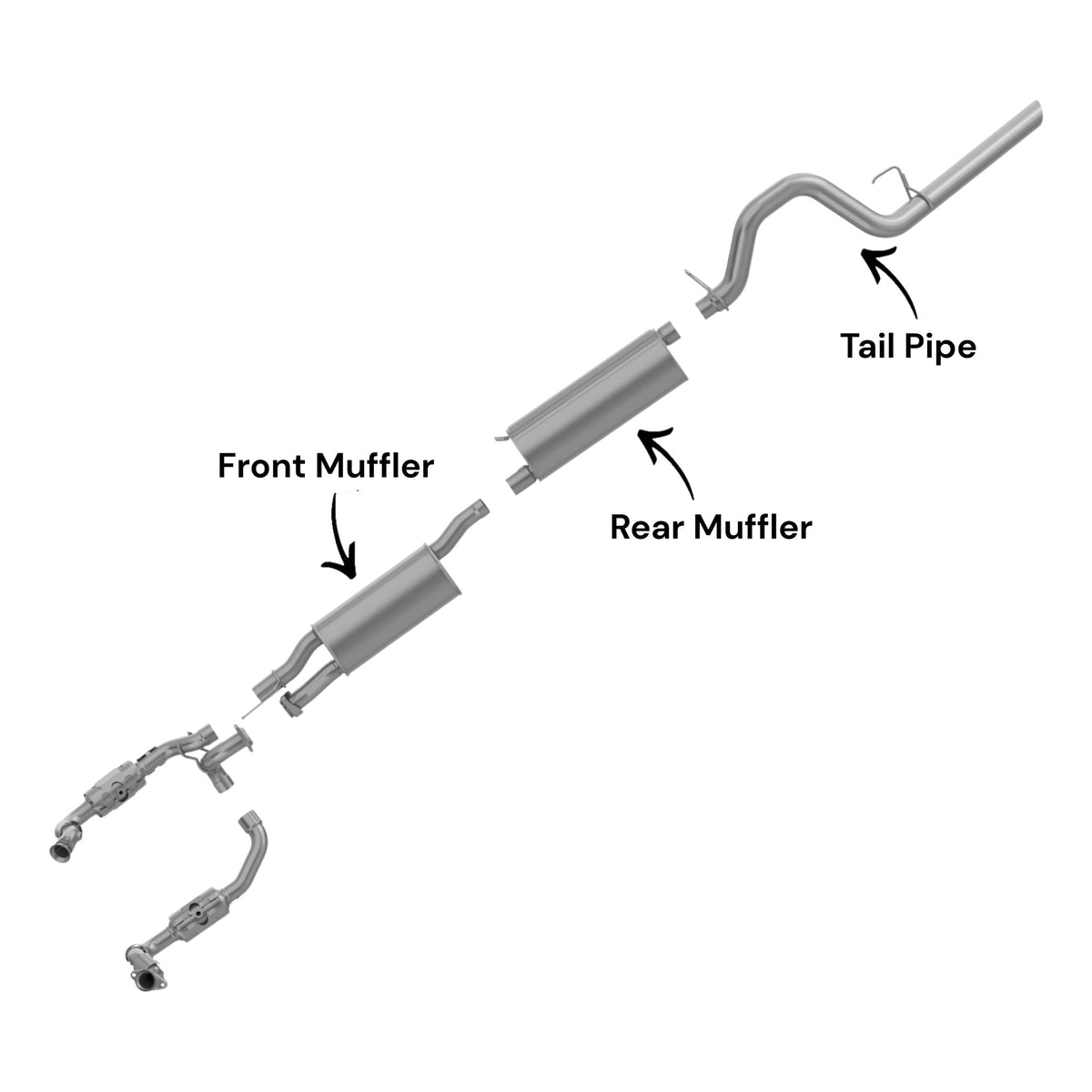 Ford F-350 Super Duty 6.2L (2011-2016) Front & Rear Muffler With Tail Pipe