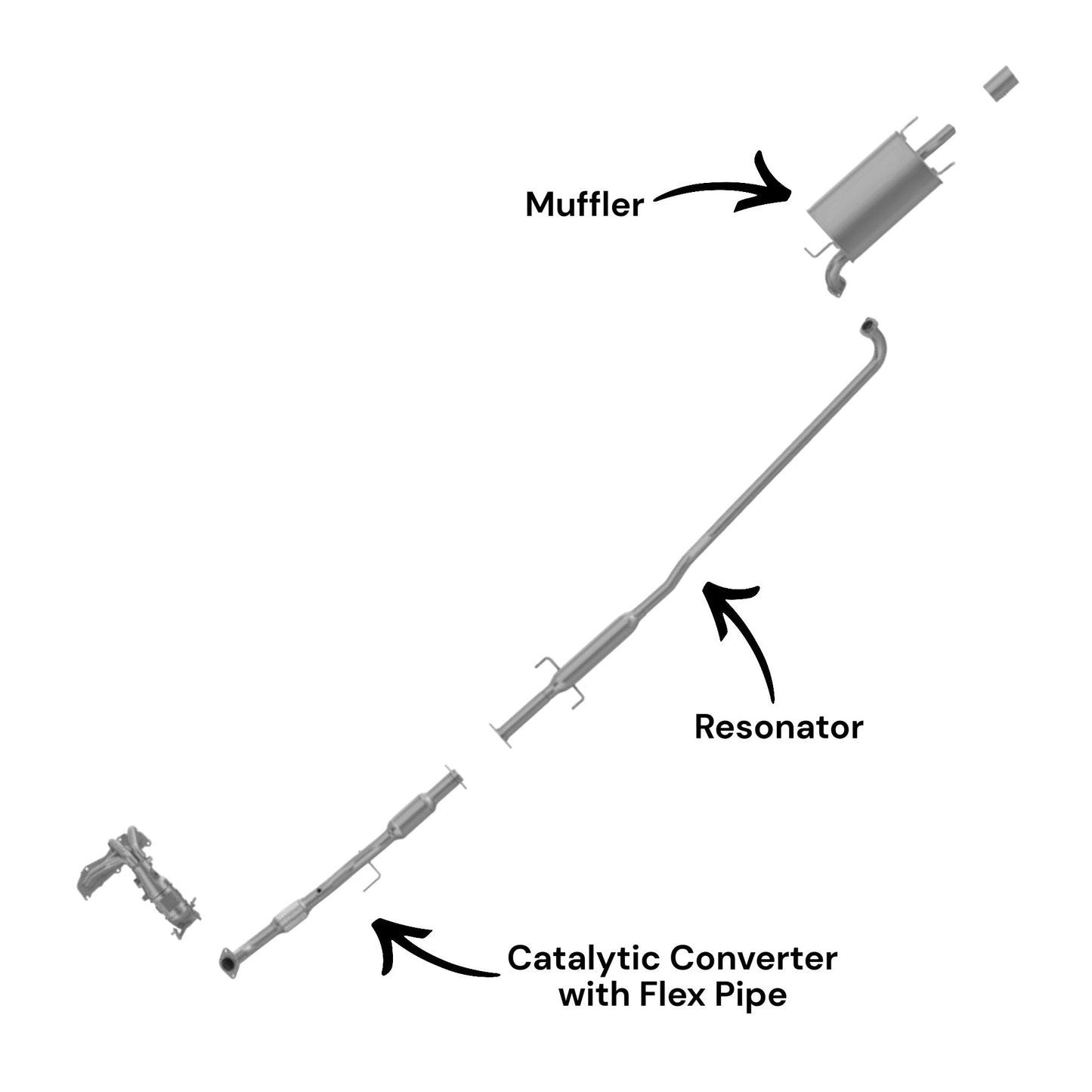 Toyota Solara 2.4L (2004-2006) Catalytic Converter with Flex Pipe, Resonator and Muffler