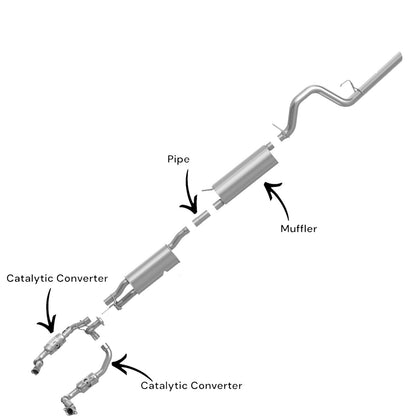 Ford F-350 Super Duty 6.2L (2011-2017) (Extended Cab Pickup) (Short Bed) Right And Left Side Catalytic Converter, Pipe And Muffler
