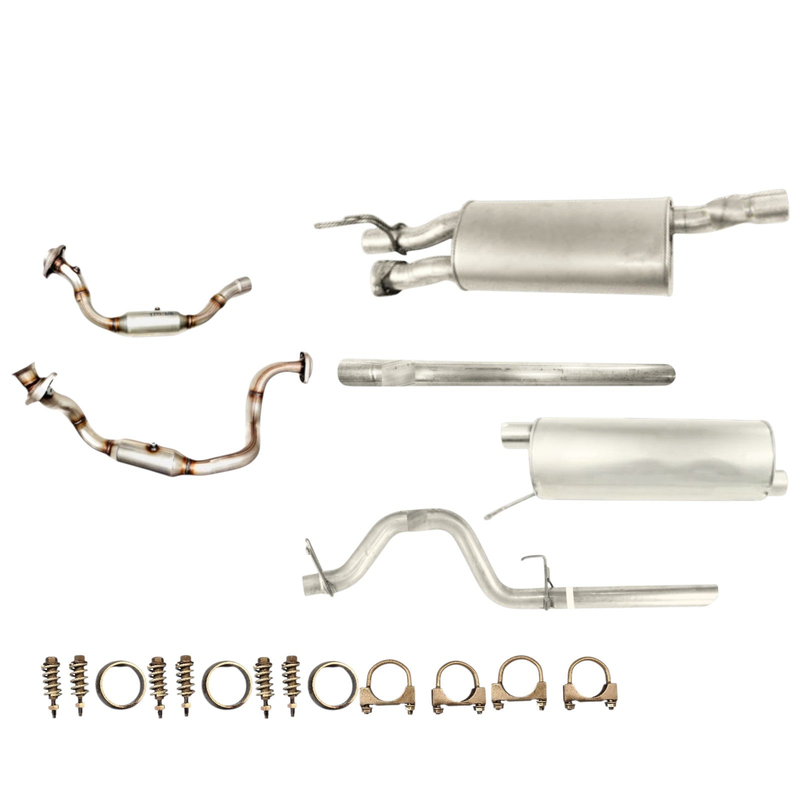 Ford F-350 Super Duty 6.2L (2011-2016) (Crew Cab Pickup) (Long Bend) Right And Left Side Catalytic Converter, Muffler Set, Pipe And Tail Pipe