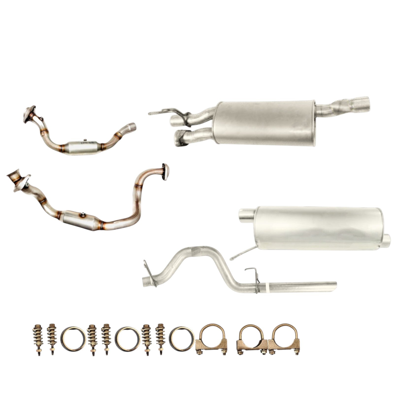 Ford F-250 Super Duty 6.2L (2011-2016) (Standard Cab Pickup) (Long Bend) Right And Left Side Catalytic Converter, Middle And Rear Muffler And Tail Pipe